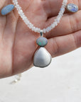 Raibown Moonstone Mermaid Necklace Opal and Shell in Silver