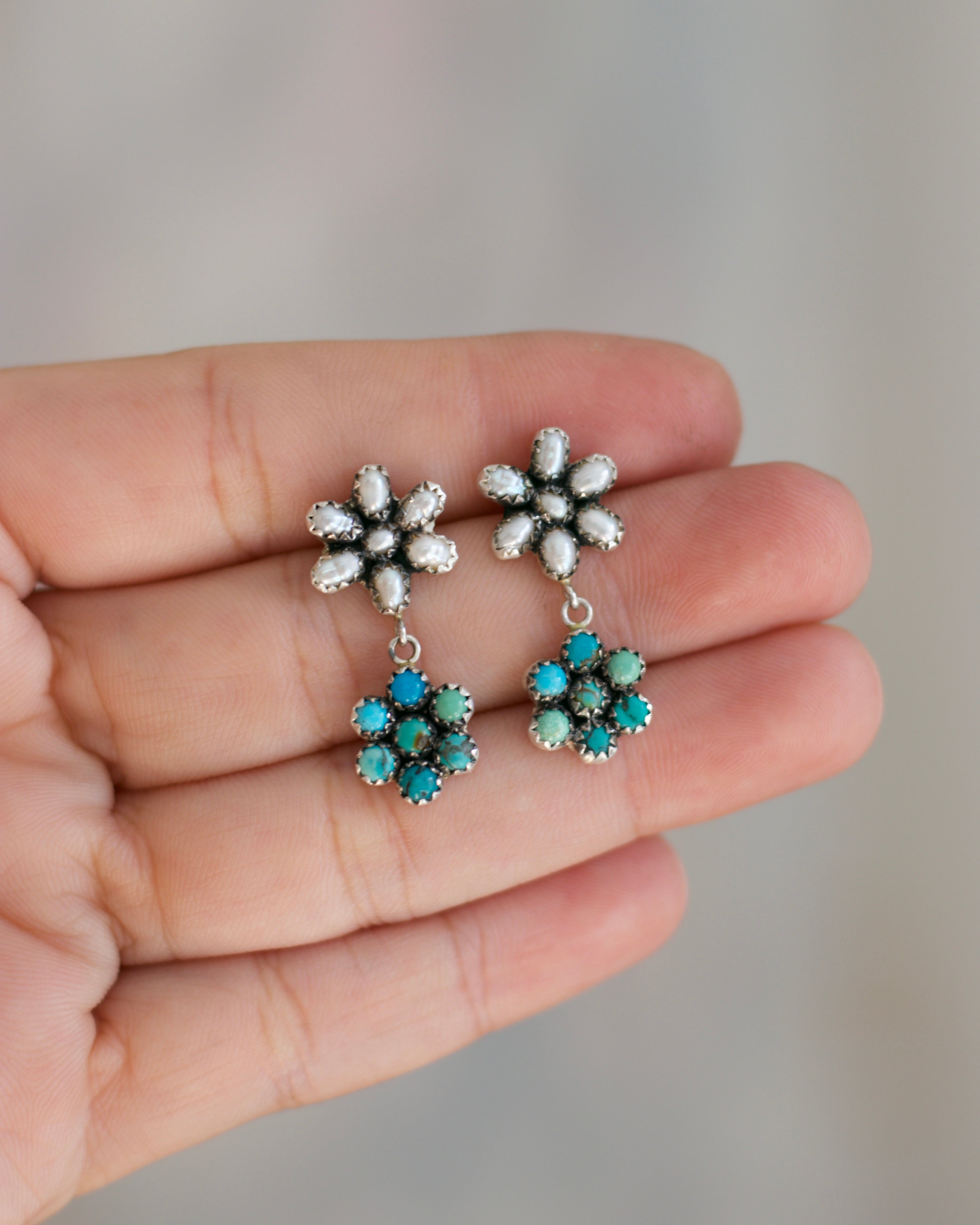 Baby Fleur Earrings FWPearl and Turquoise