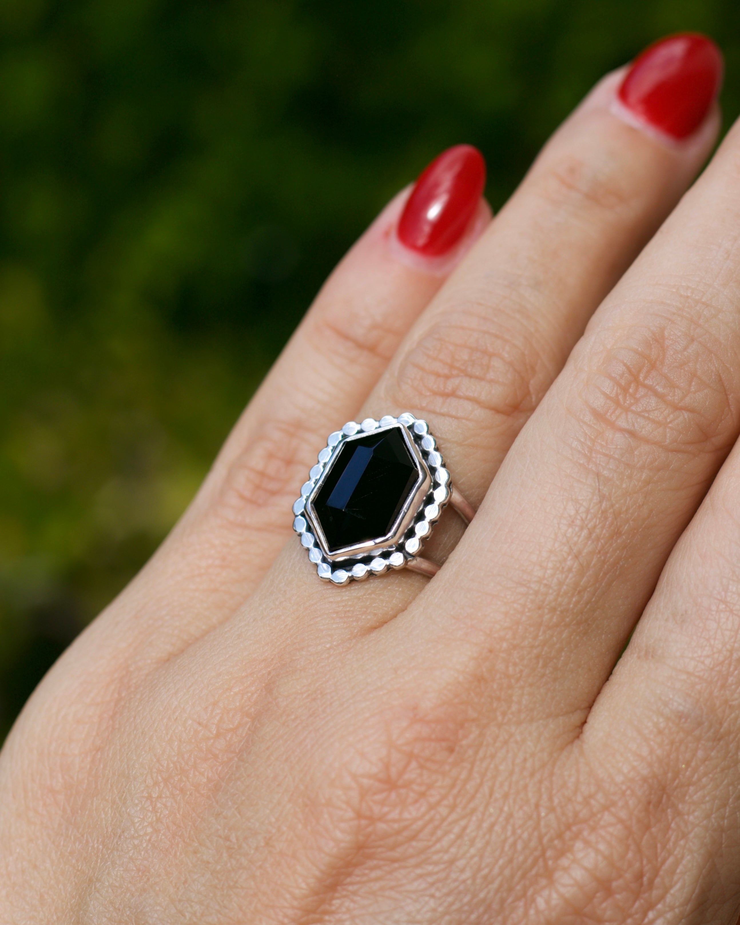 Black Onyx Vamp Ring Size 7