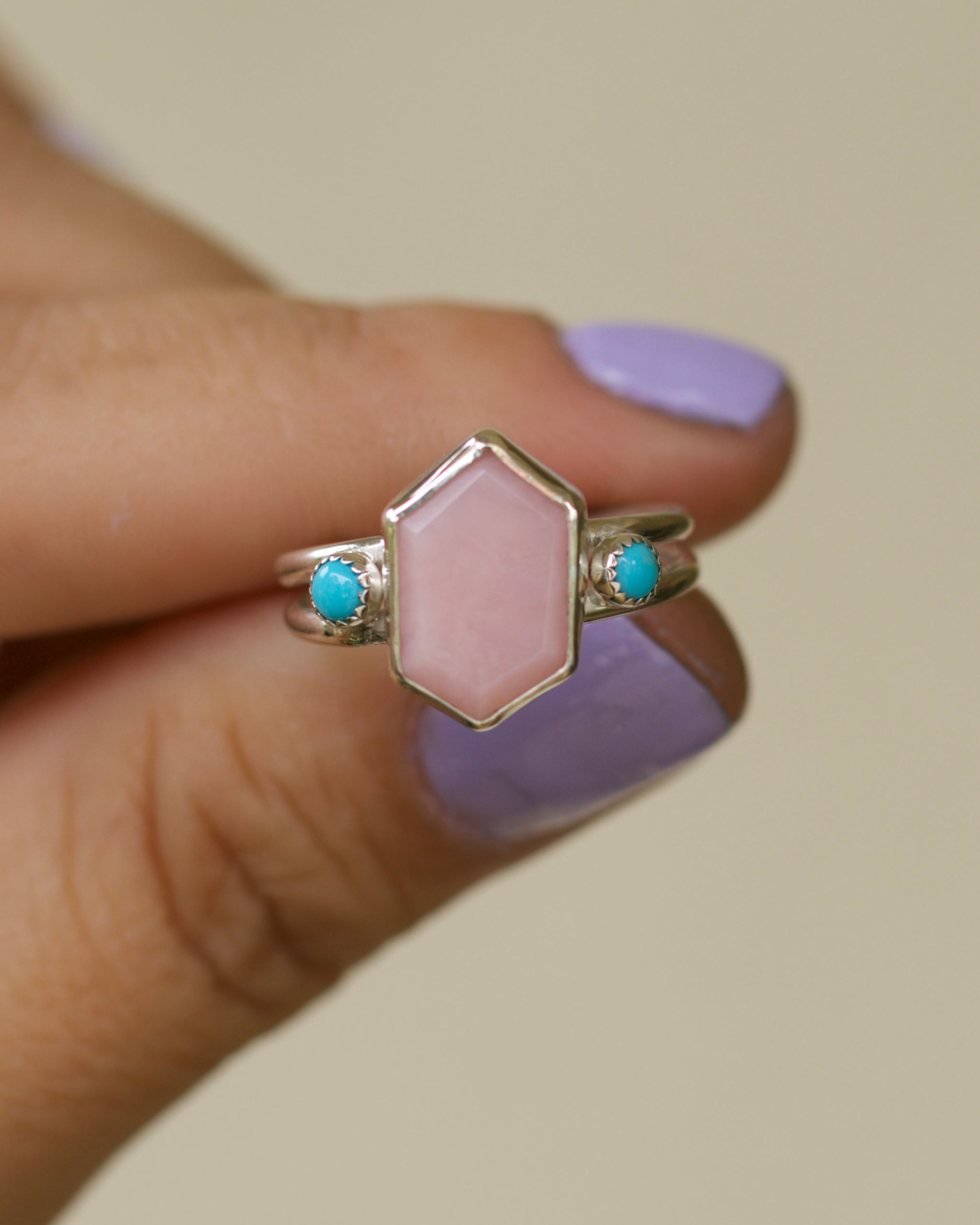 Pink Opal Turquoise Kiss Ring size 6 3/4 -  N 1/2