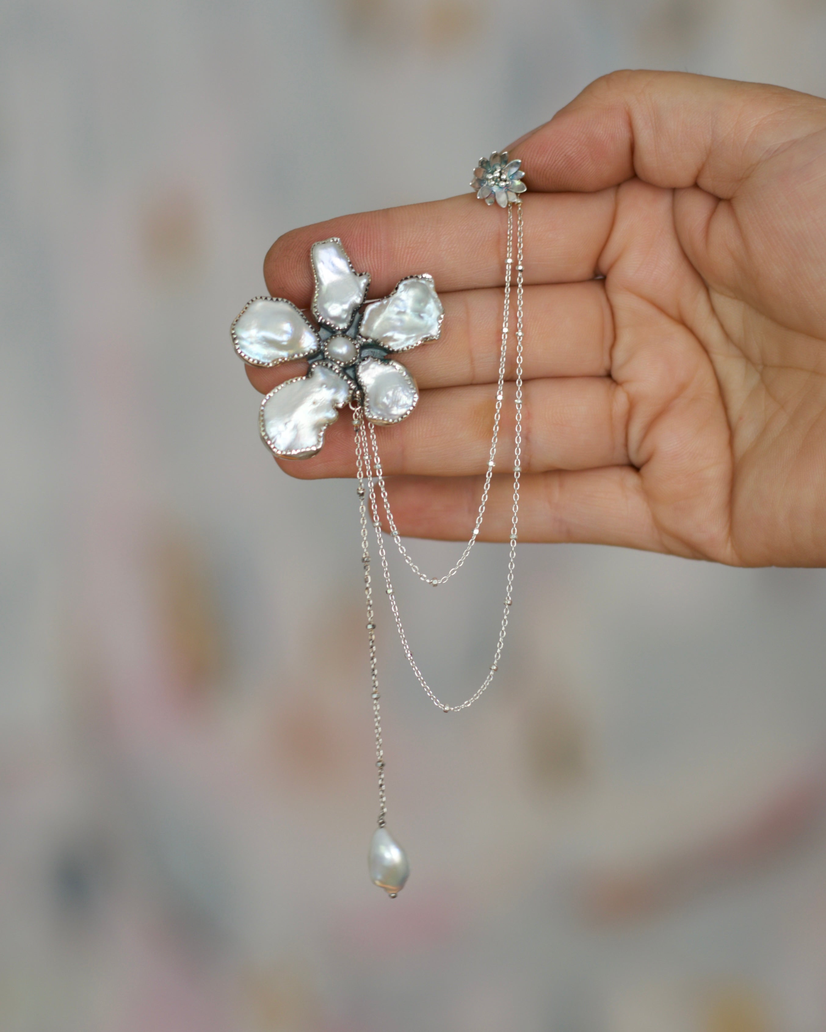 Fresh Water Pearl Flower Cuff. Two Ways Earrings