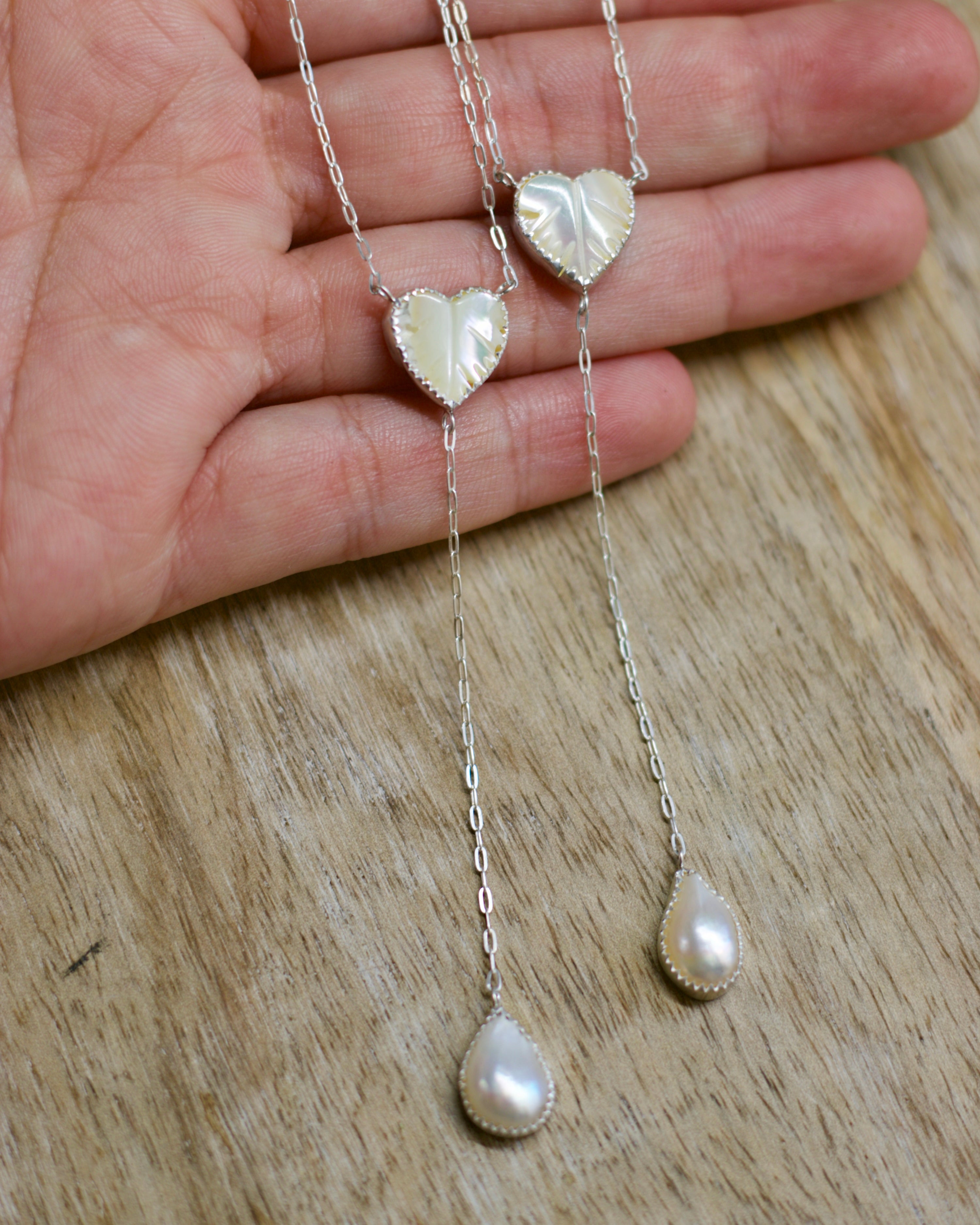 Pearl Heart. Lariat Necklace