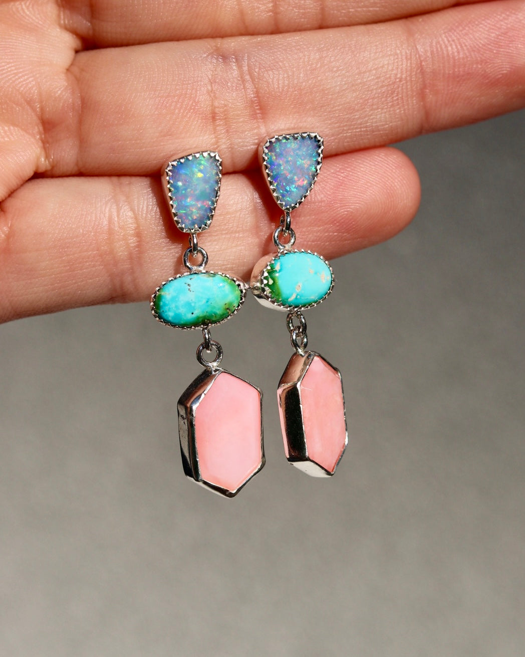 Turquoise, Opal and Pink Opal Drop