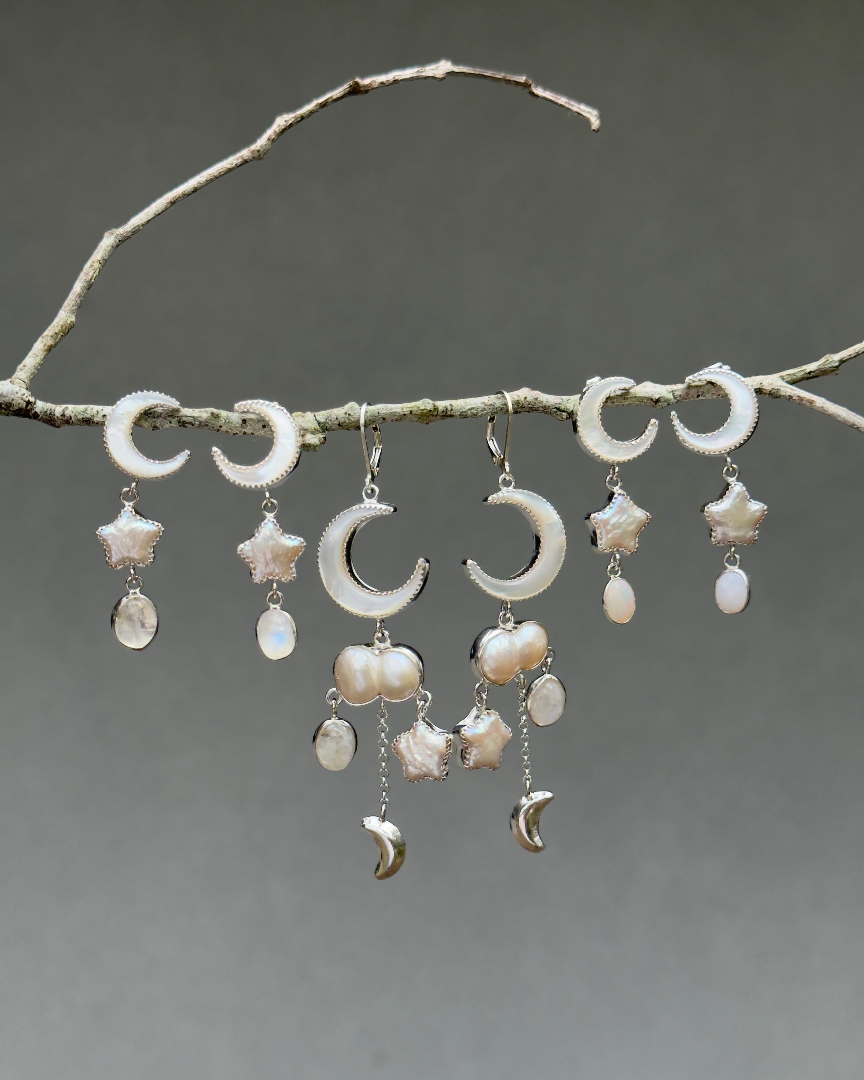 Small Dream Land Earrings. White Opal