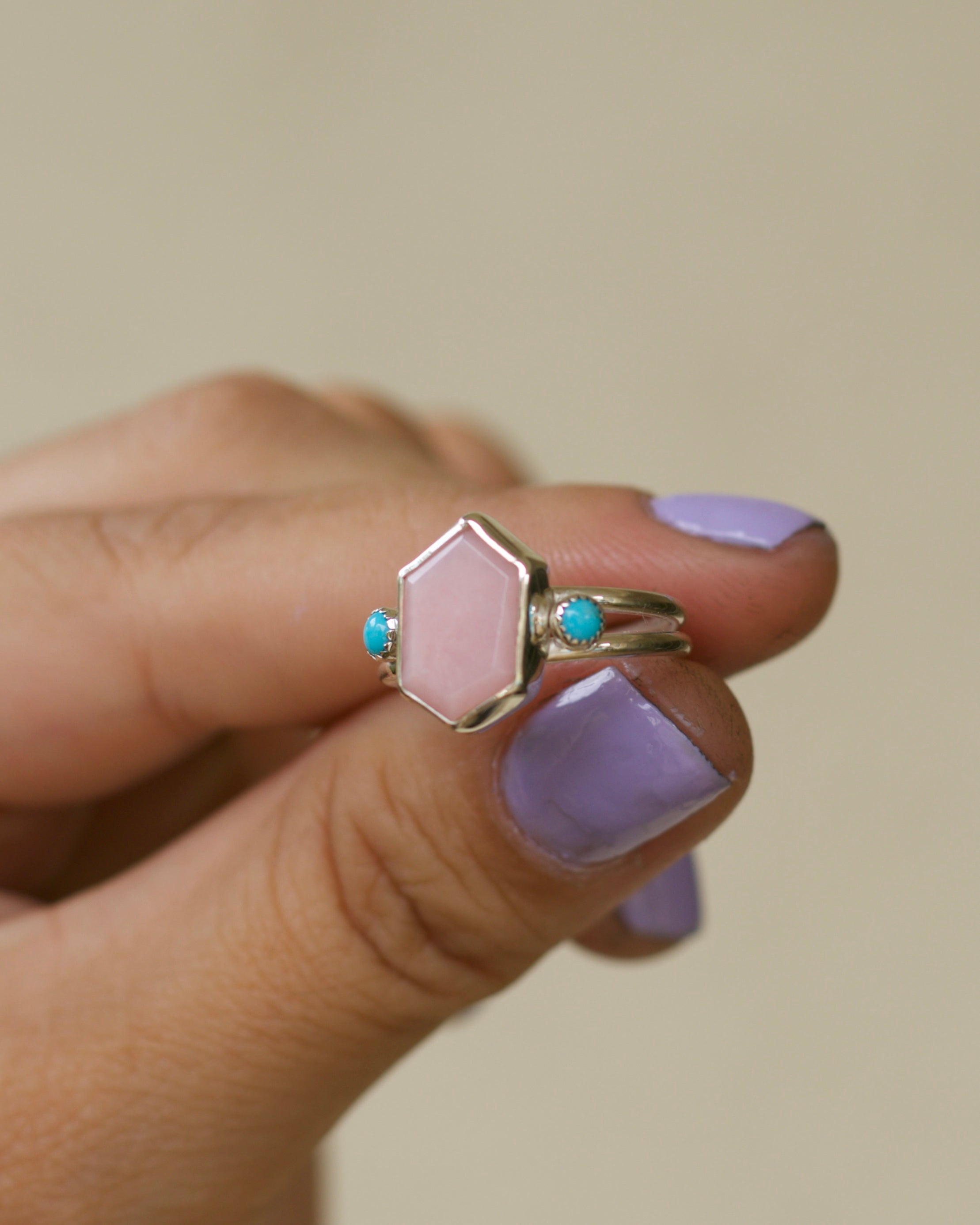 Pink Opal Turquoise Kiss Ring size 6 3/4 -  N 1/2
