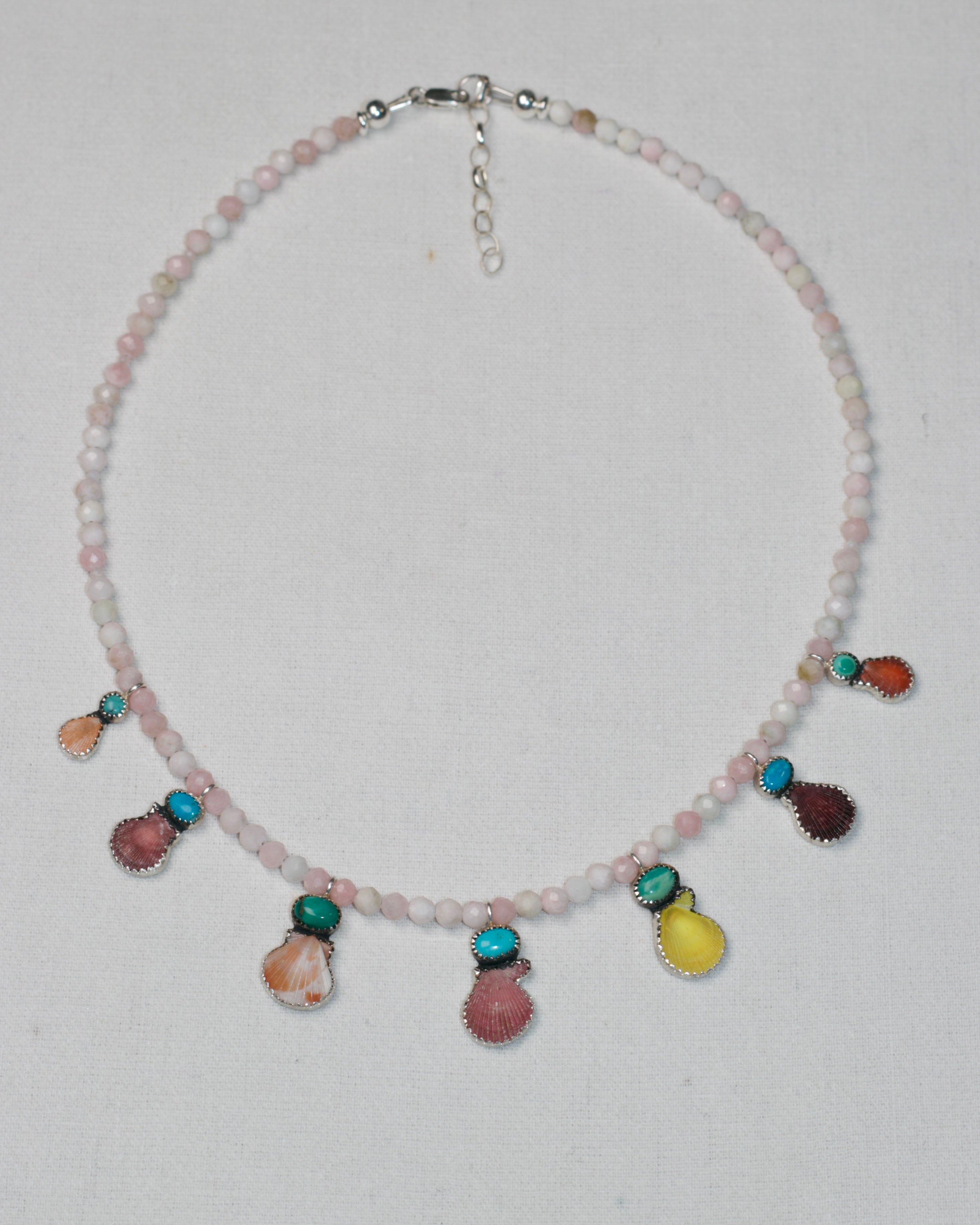 Summer Dreaming. Pink Opal in Turquoise and Shell Necklace