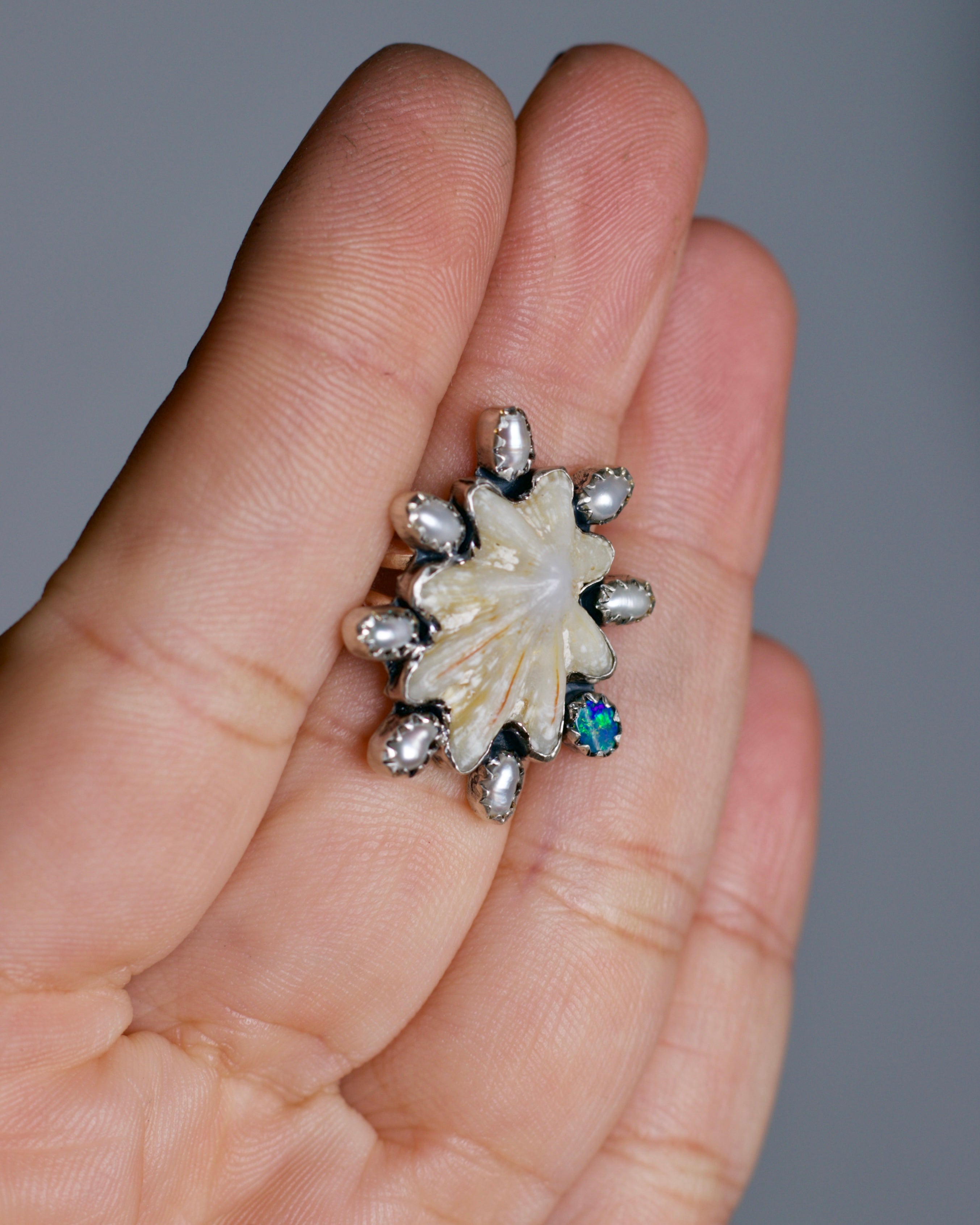 Pre-Order. Thalassa - Shell, Opal & Fresh Water Pearl. Ring or Pendant