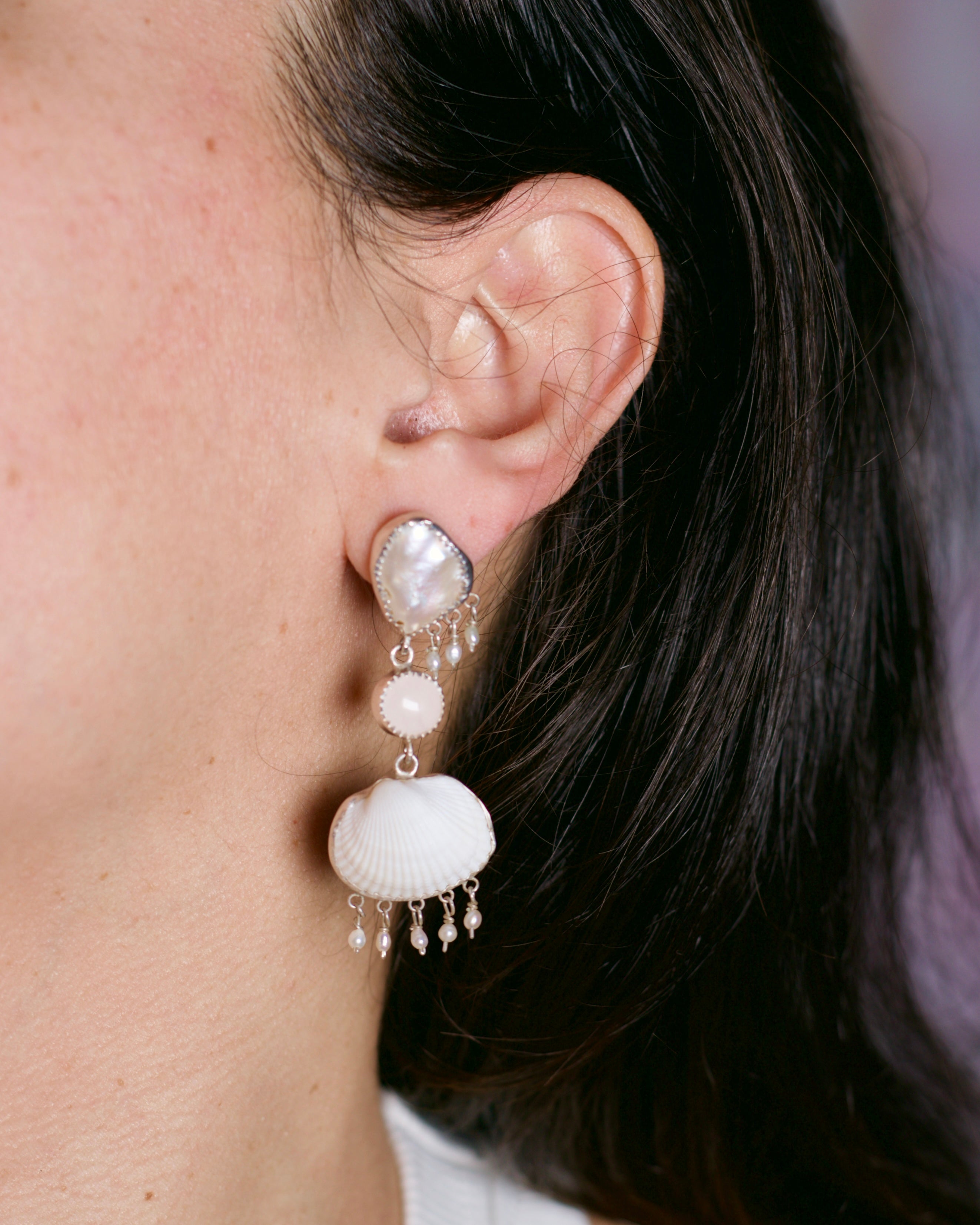 Mermaid Drop Earrings in White