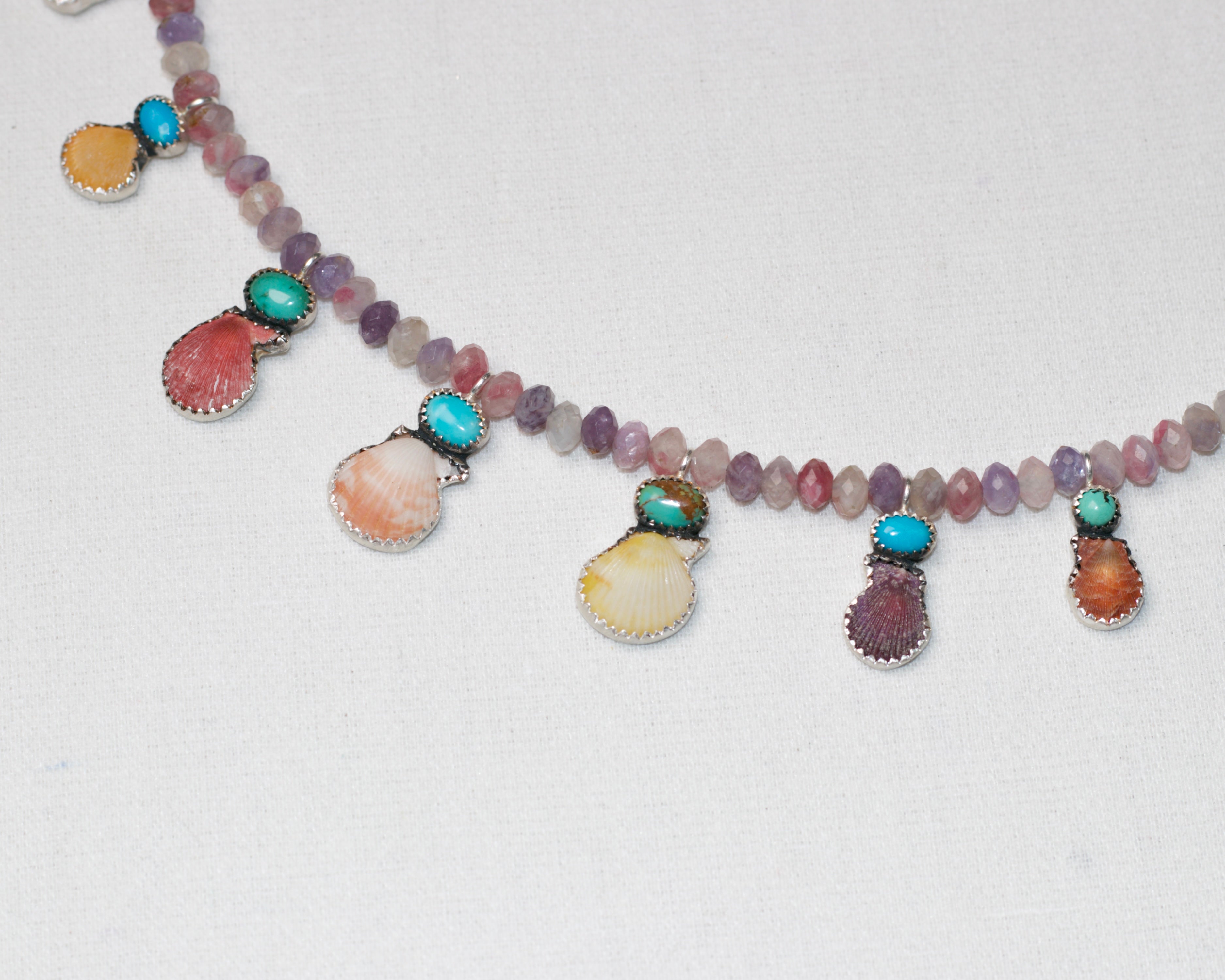 Summer Dreaming. Plum Tourmaline in Turquoise and Shell Necklace