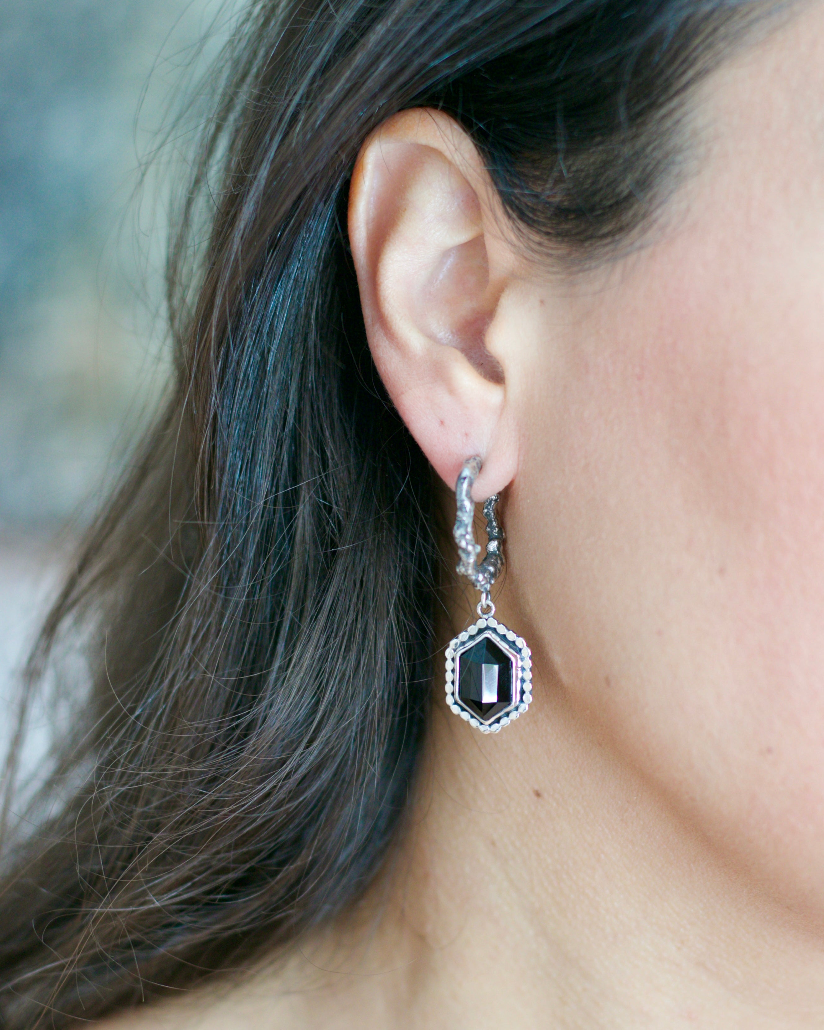 Black Onyx Vamp Hoop Earrings