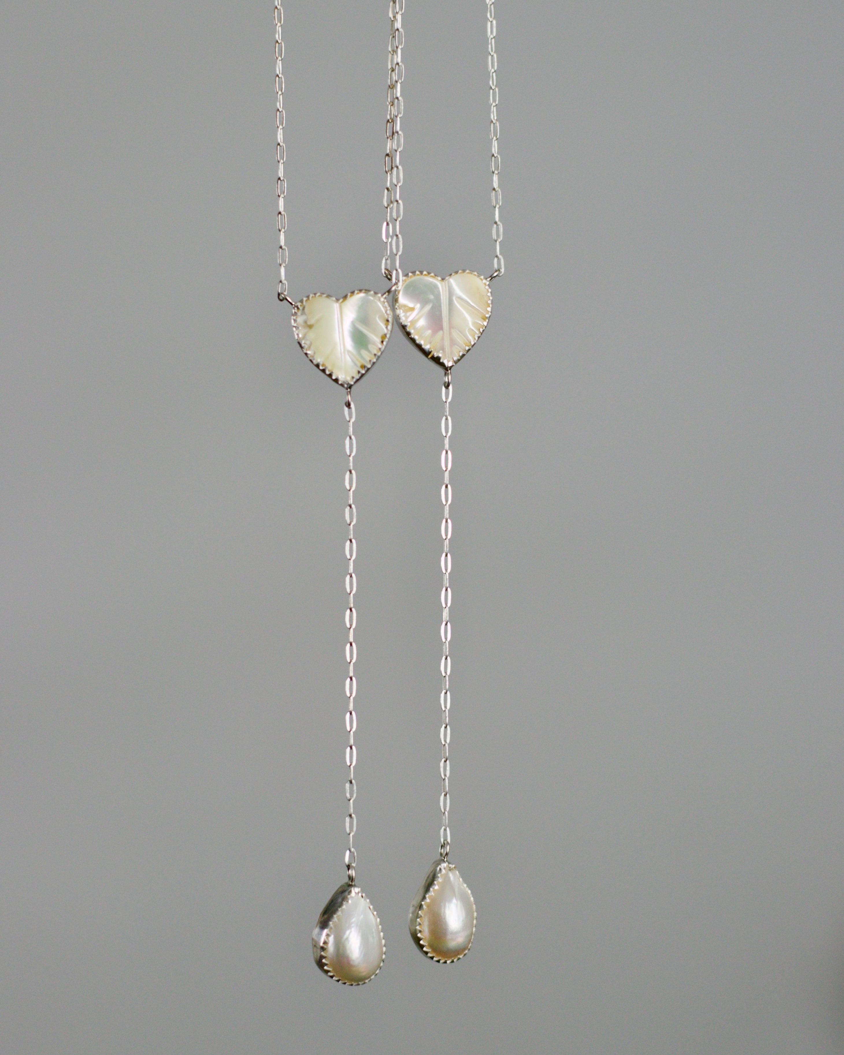 Pearl Heart. Lariat Necklace
