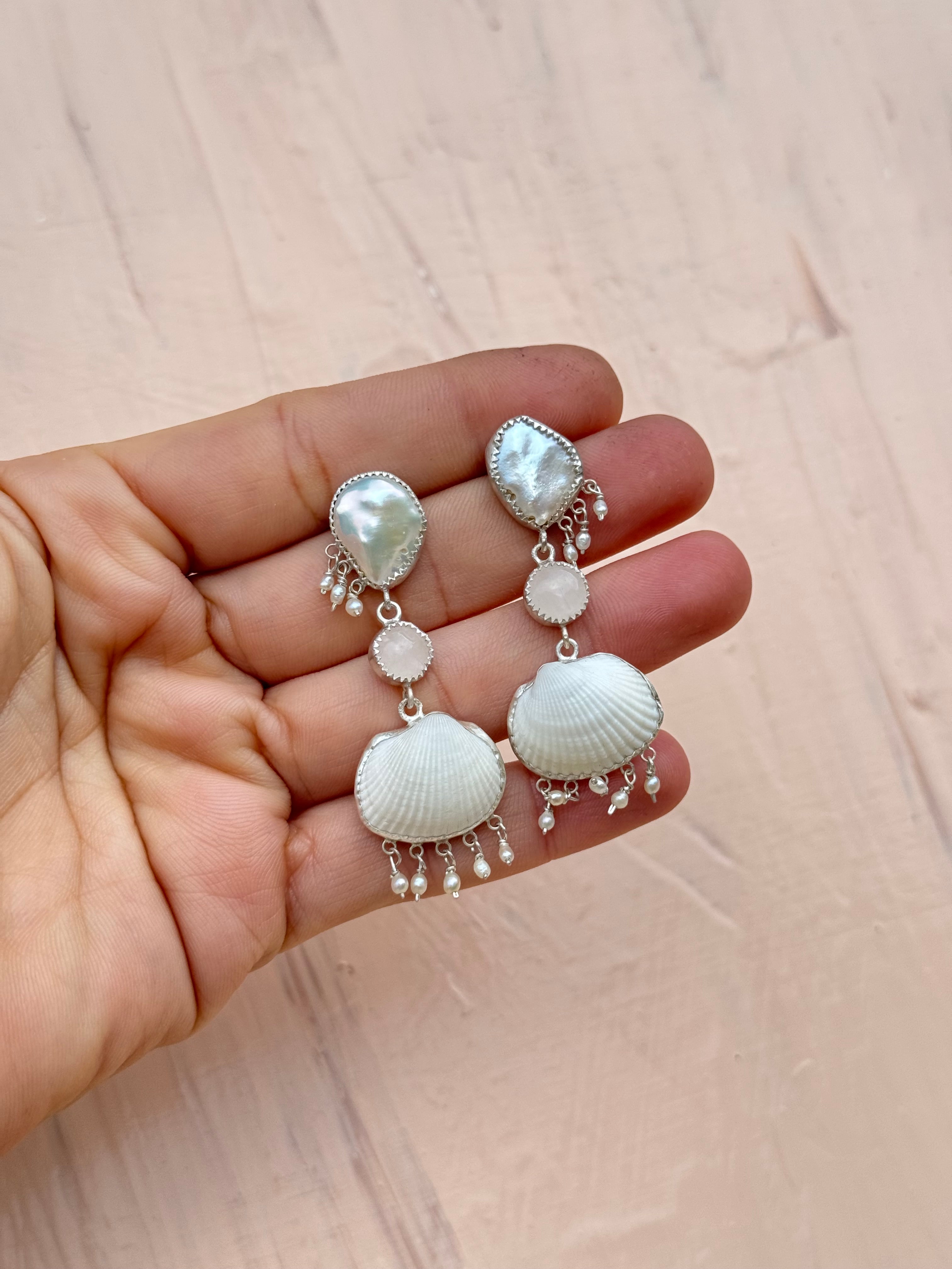 Mermaid Drop Earrings in White