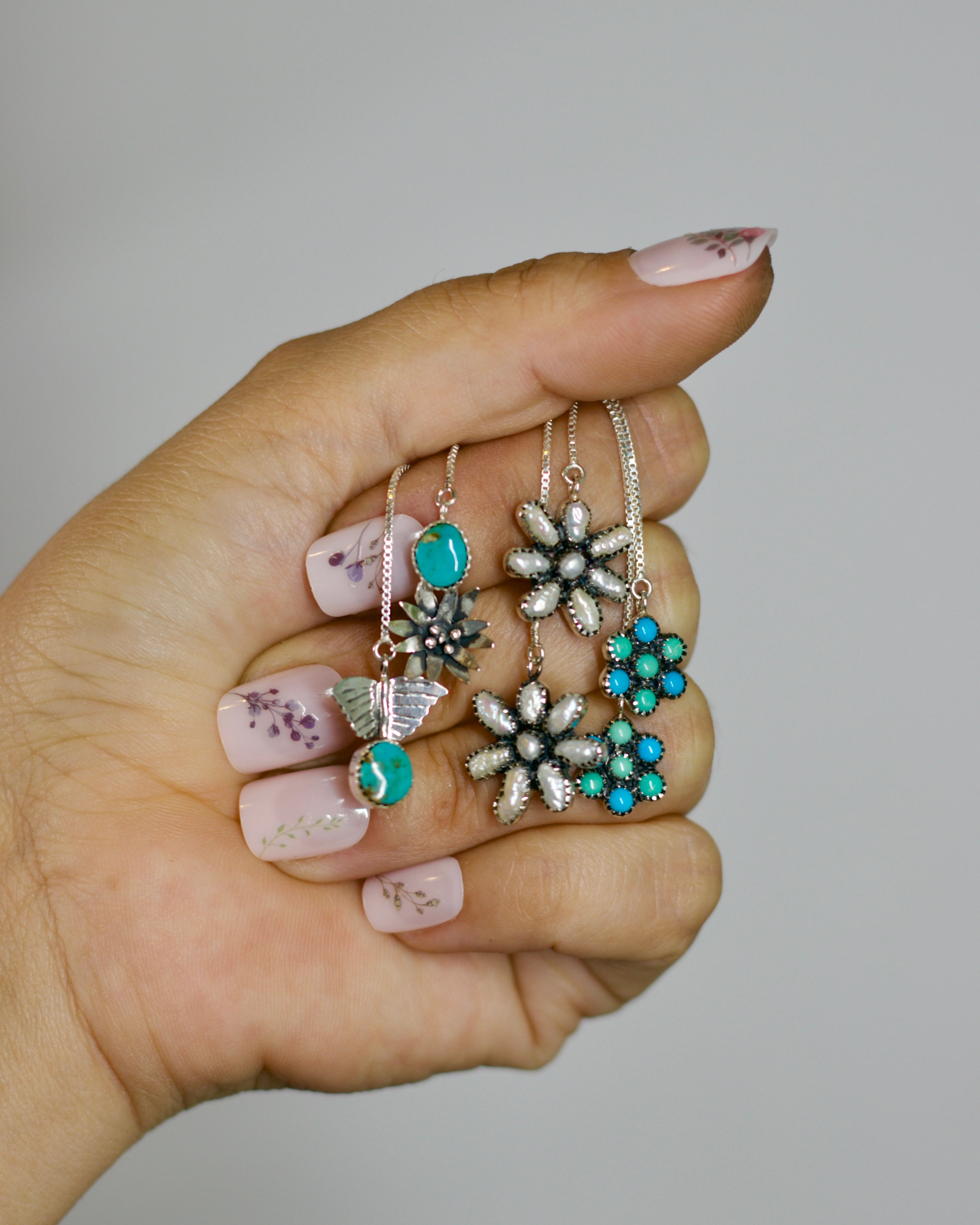 Turquoise Flower Thread Earrings