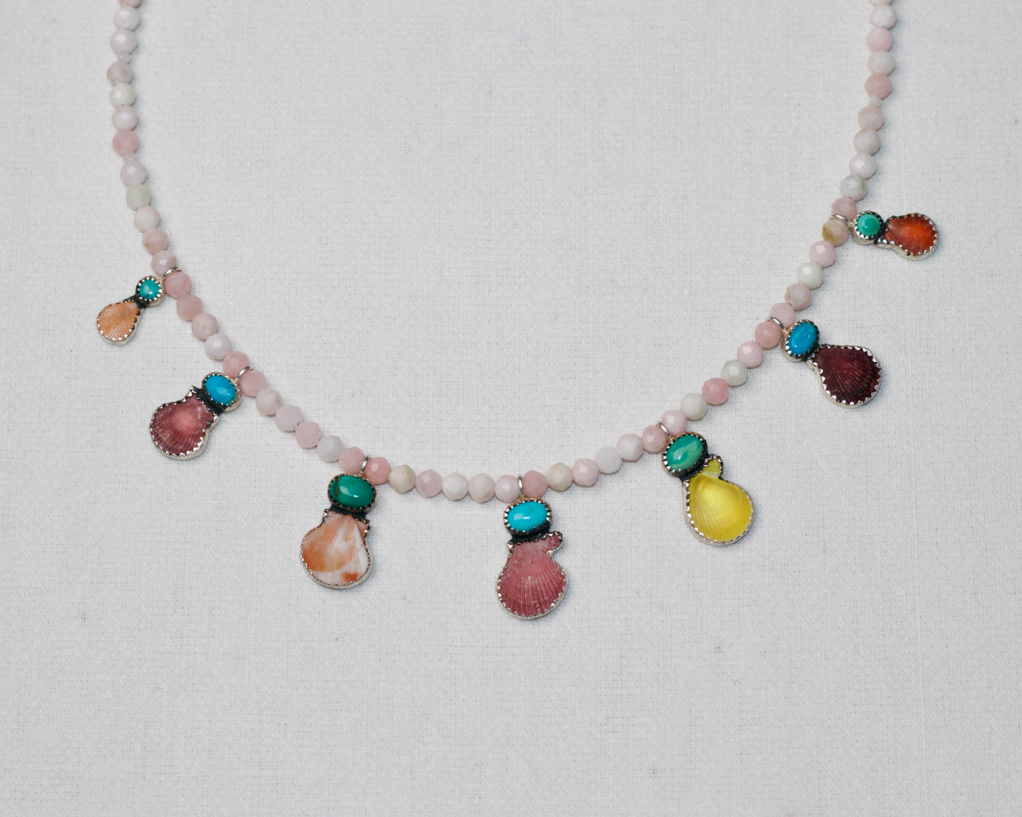 Summer Dreaming. Pink Opal in Turquoise and Shell Necklace