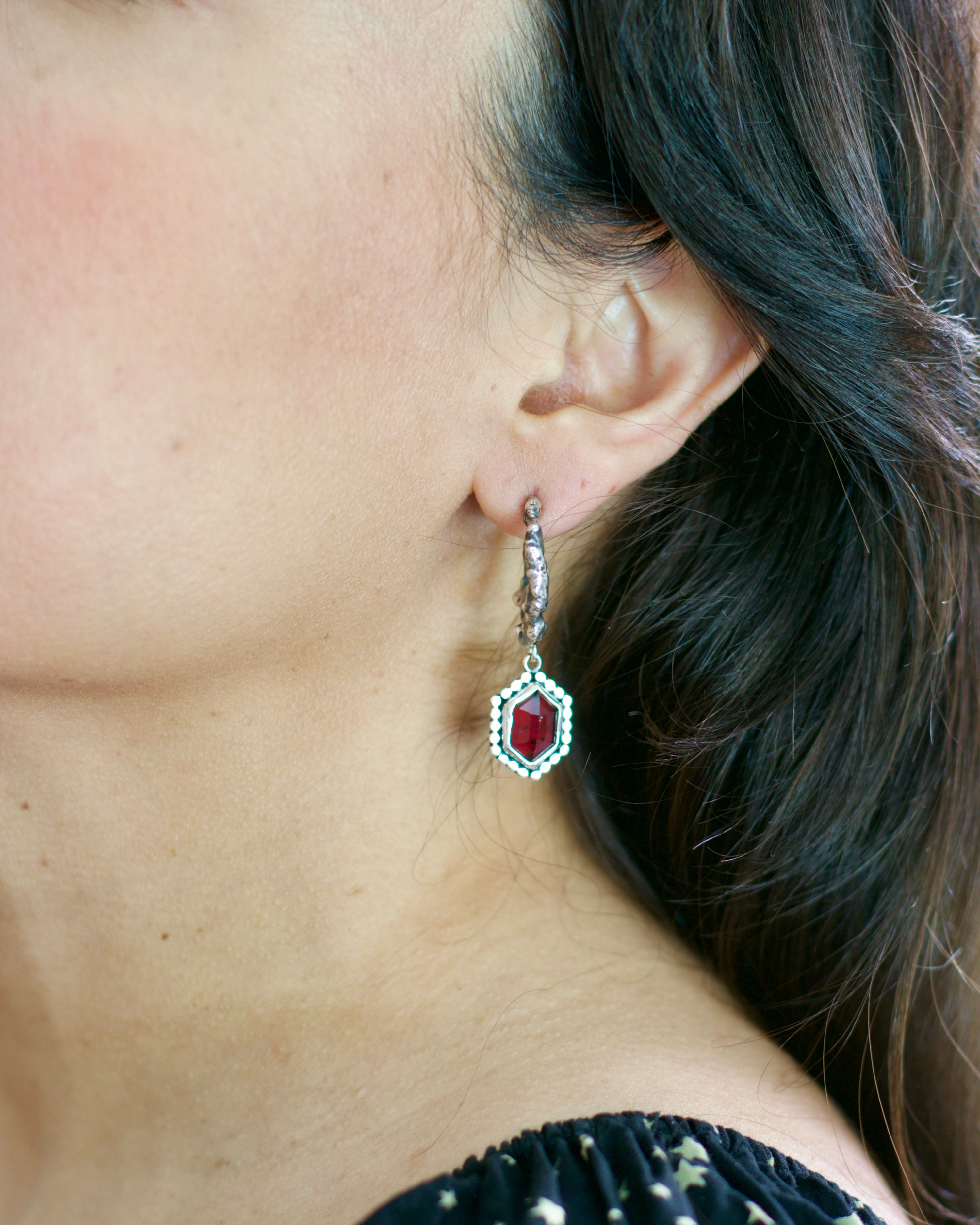 Red Garnet Vamp Hoop Earrings