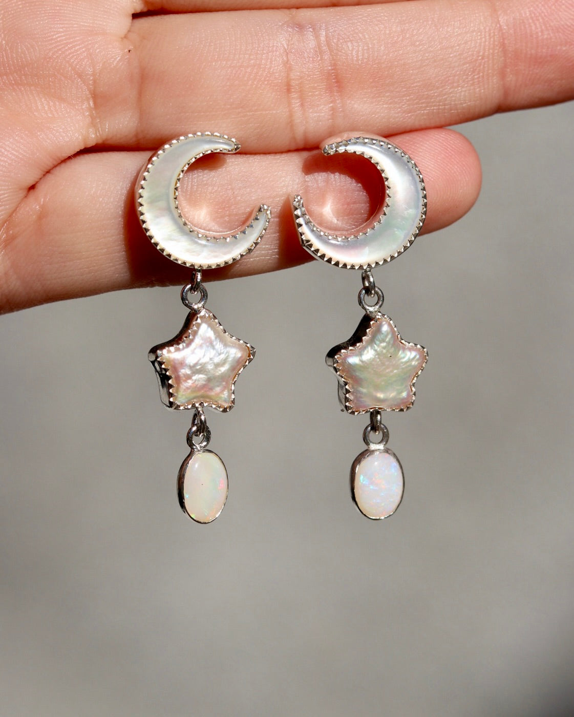 Small Dream Land Earrings. White Opal