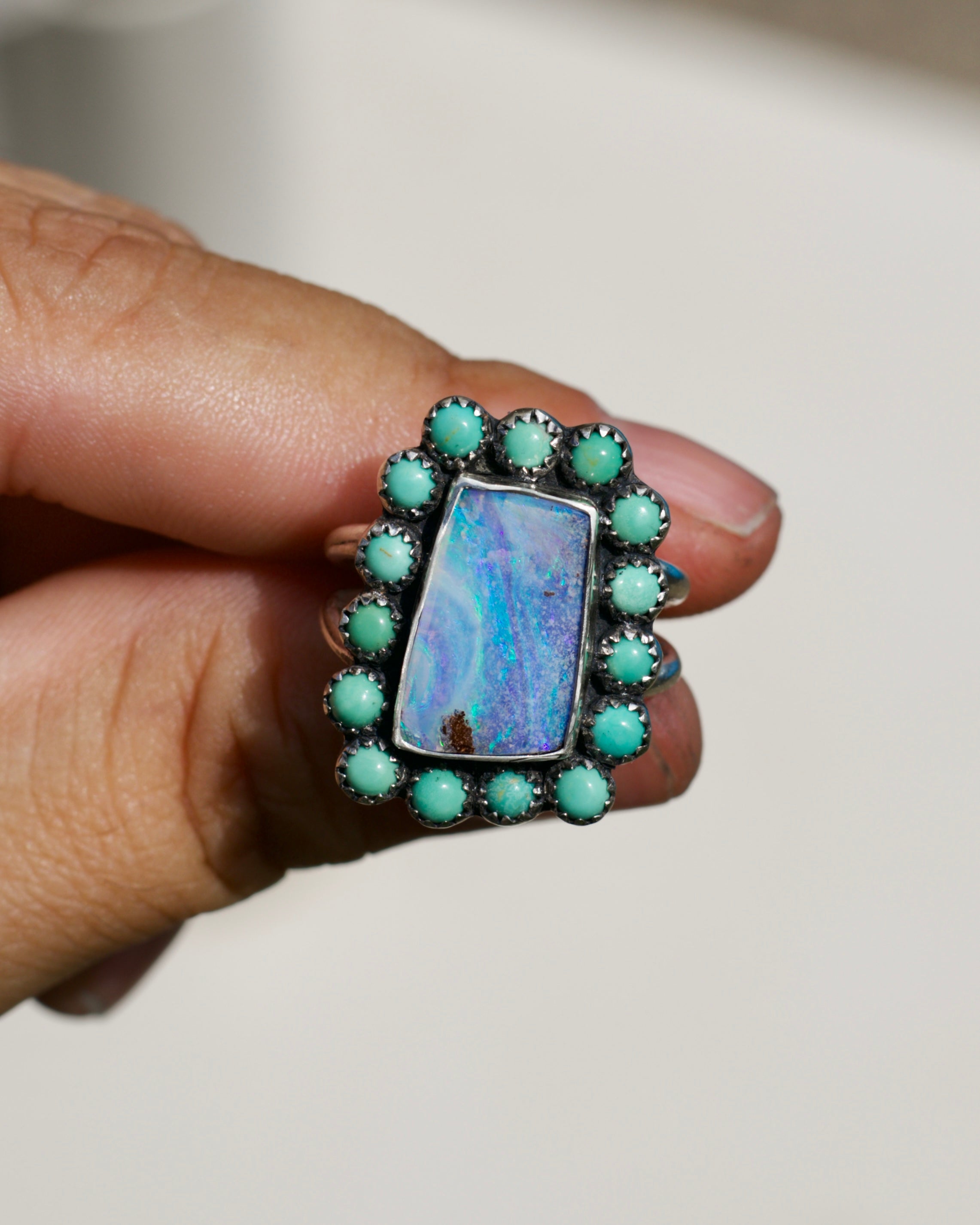 Together ring. Boulder Opal and Turquoise Size 7.15
