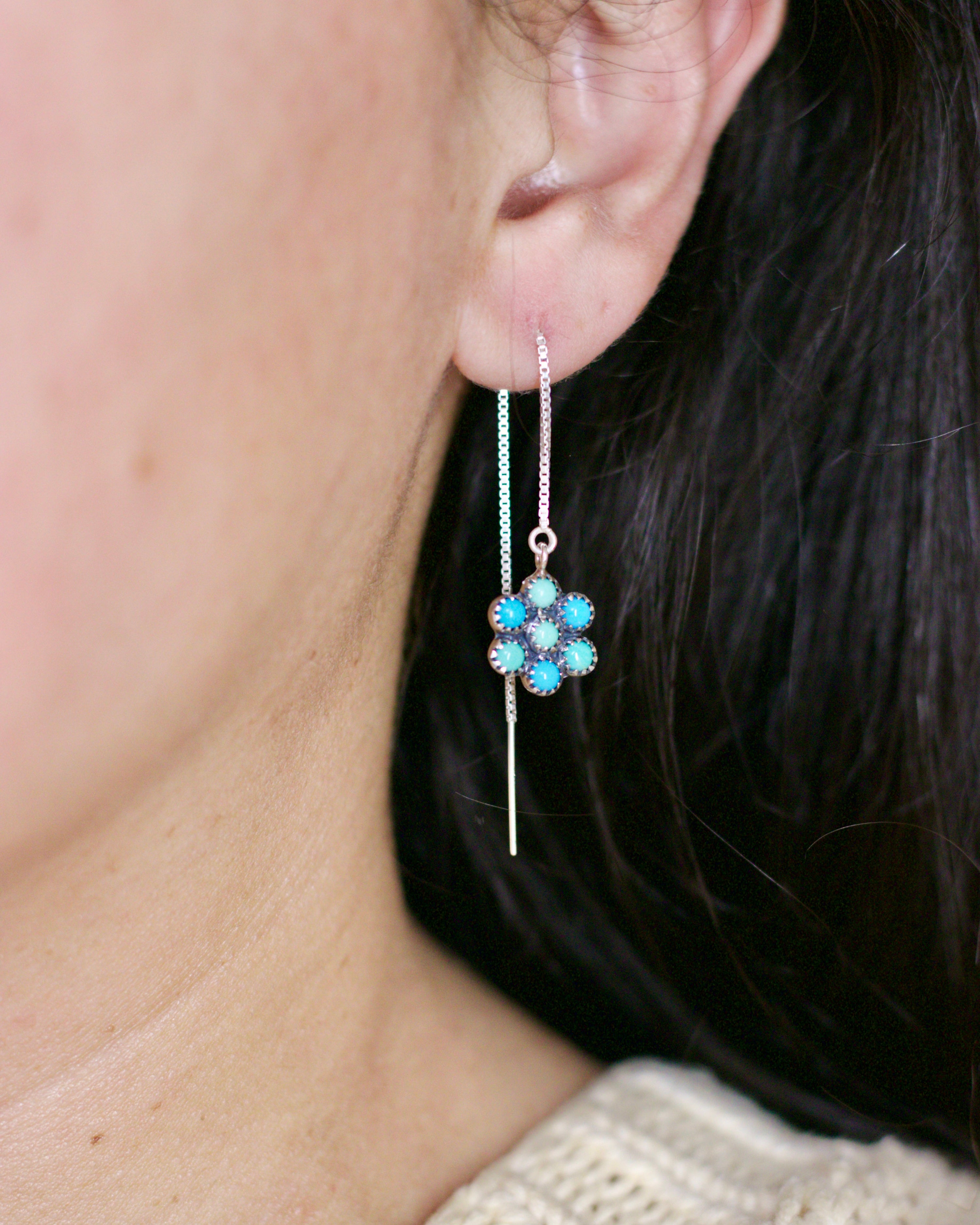 Turquoise Flower Thread Earrings