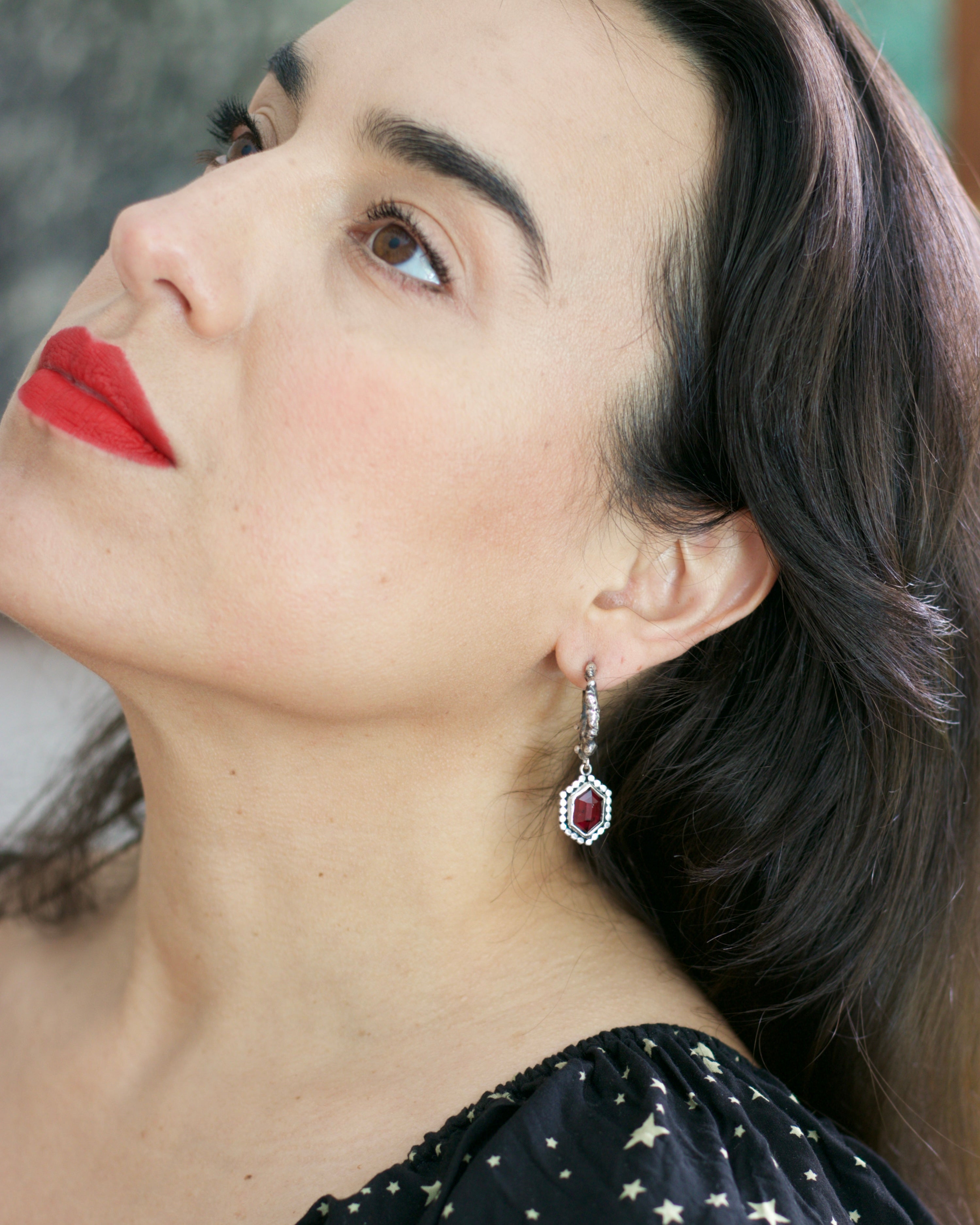 Red Garnet Vamp Hoop Earrings