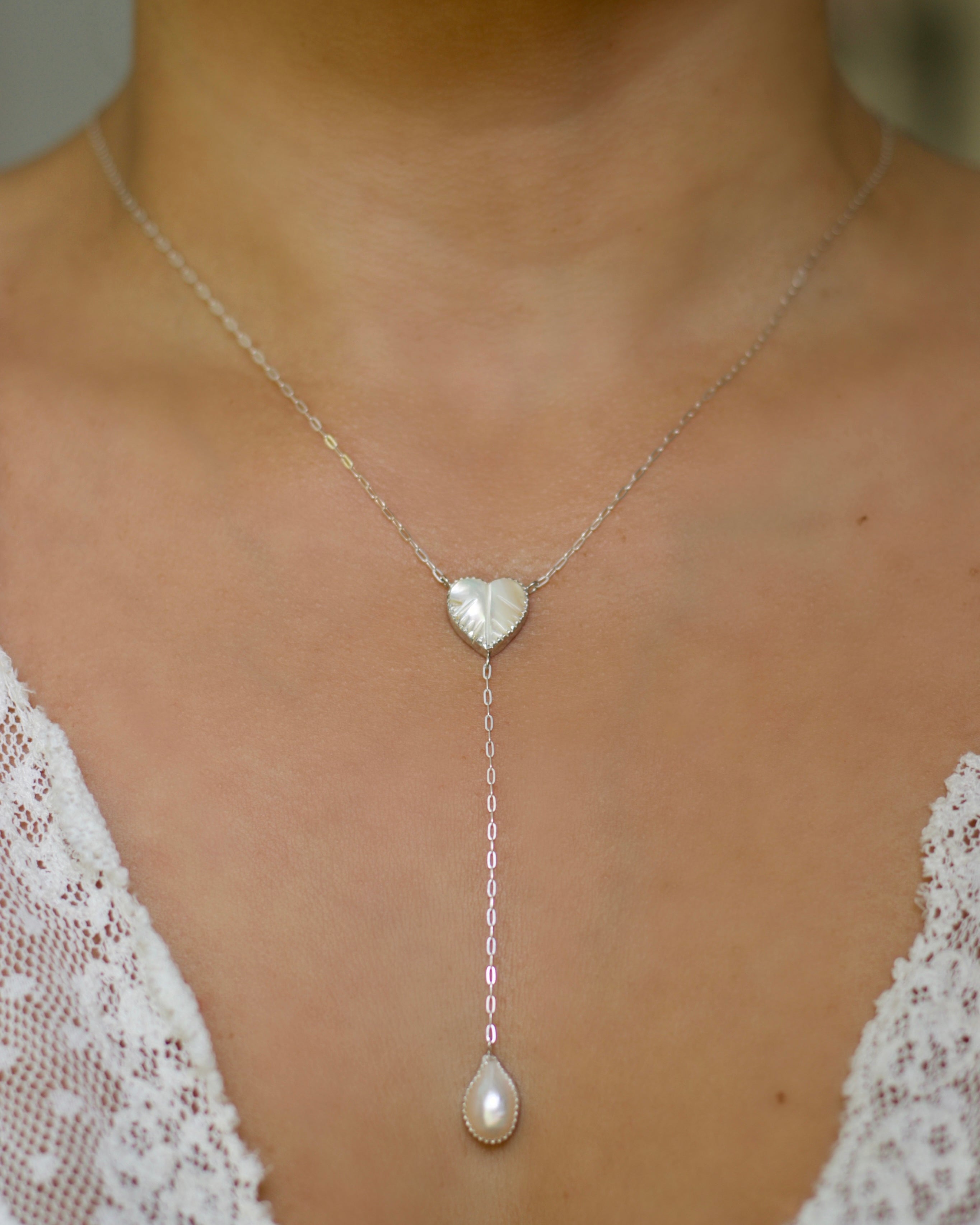 Pearl Heart. Lariat Necklace