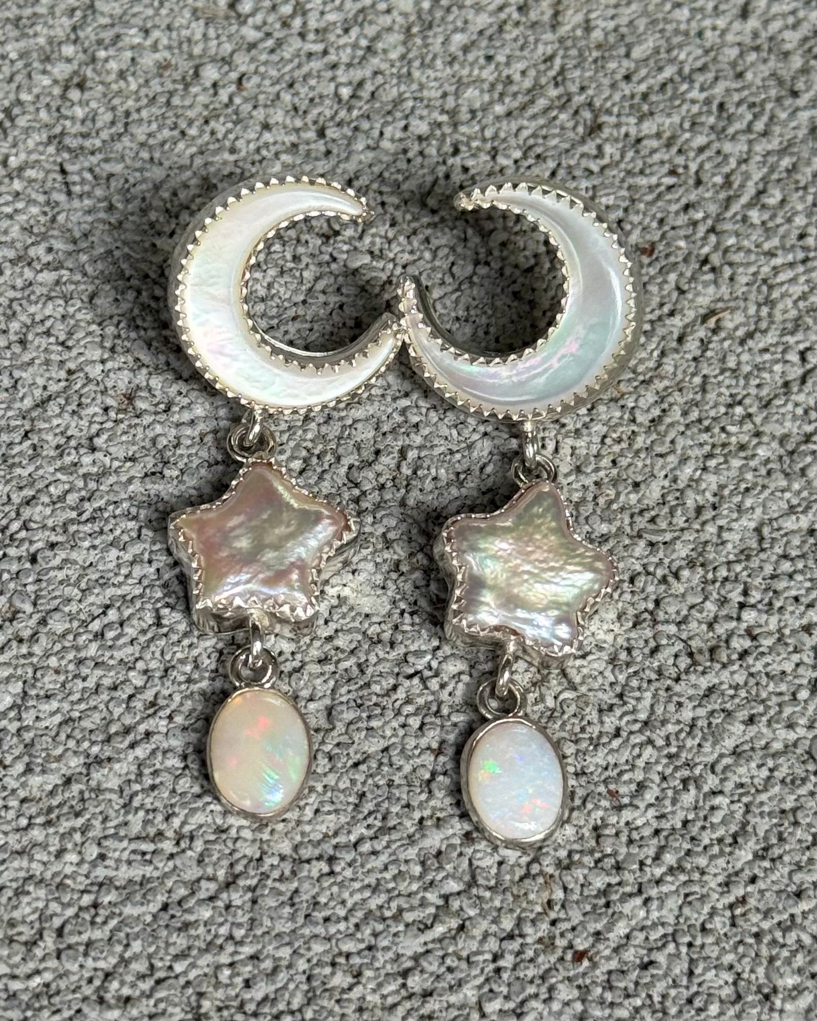 Small Dream Land Earrings. White Opal