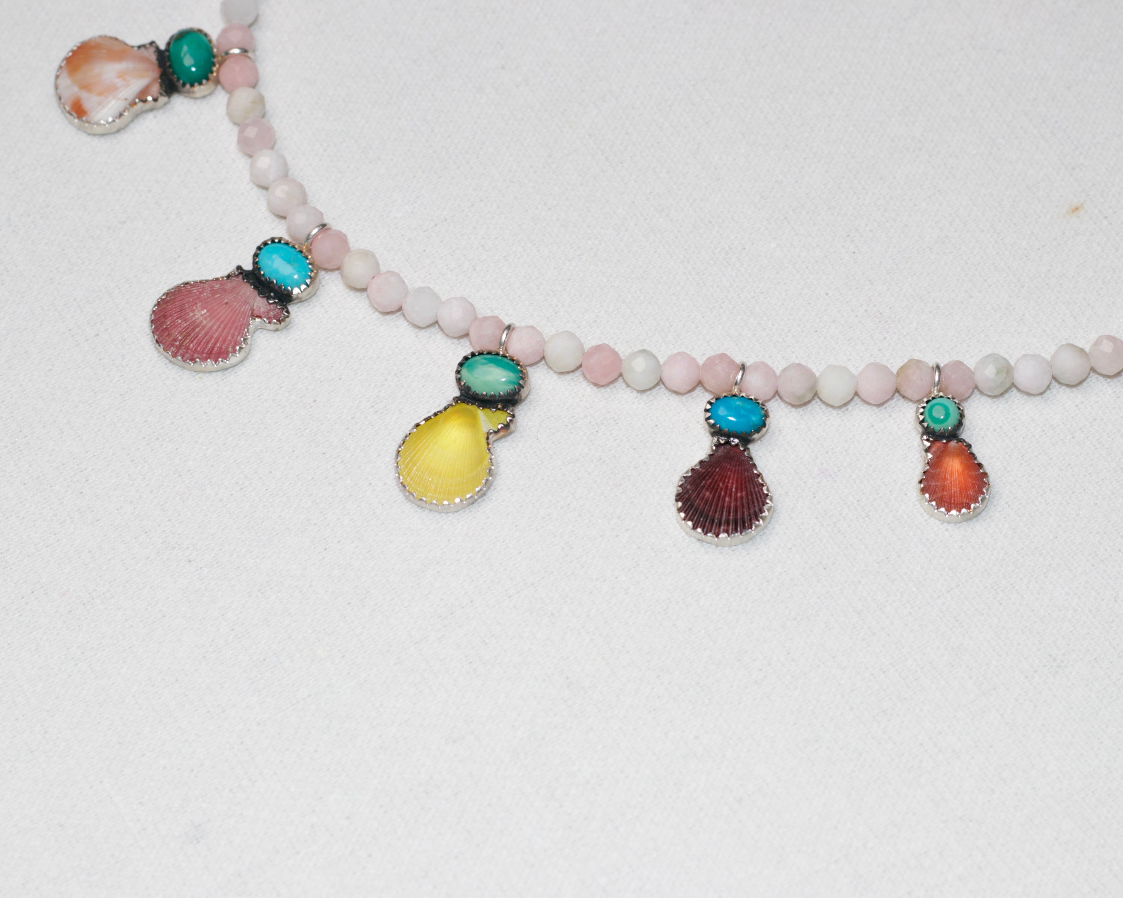 Summer Dreaming. Pink Opal in Turquoise and Shell Necklace