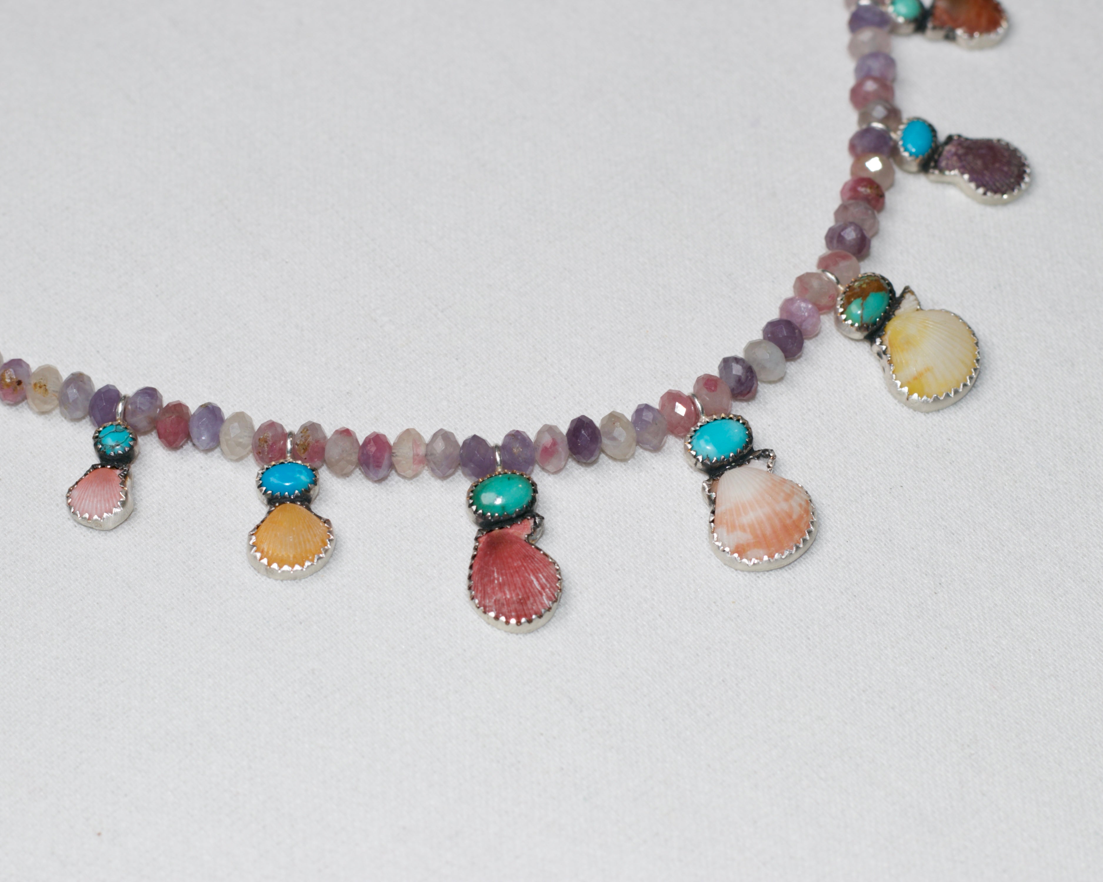 Summer Dreaming. Plum Tourmaline in Turquoise and Shell Necklace