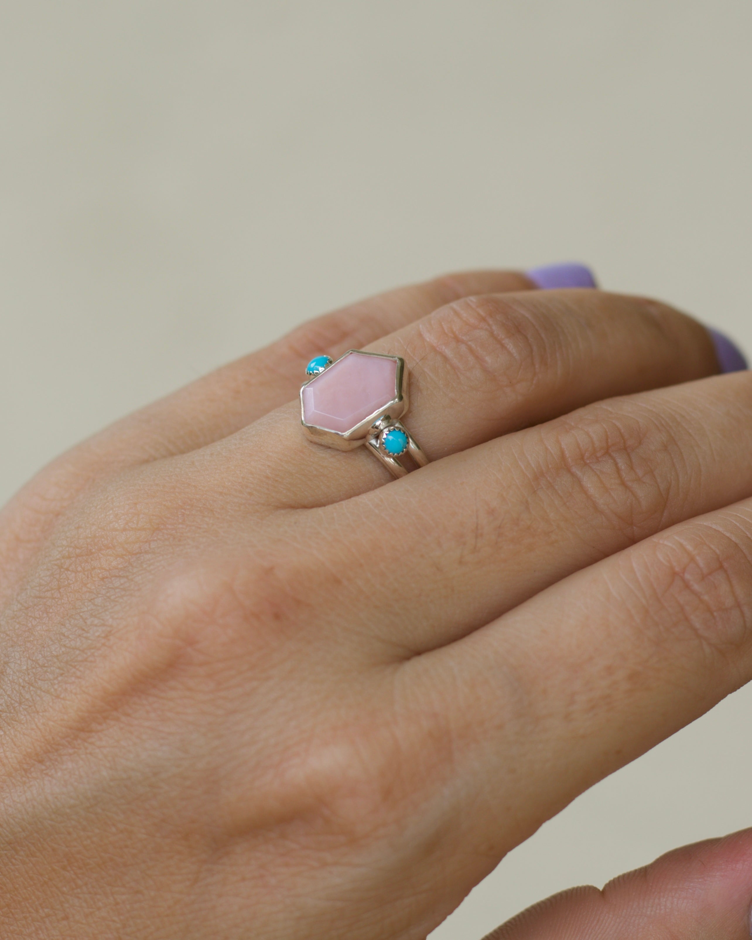 Pink Opal Turquoise Kiss Ring size 6 3/4 -  N 1/2