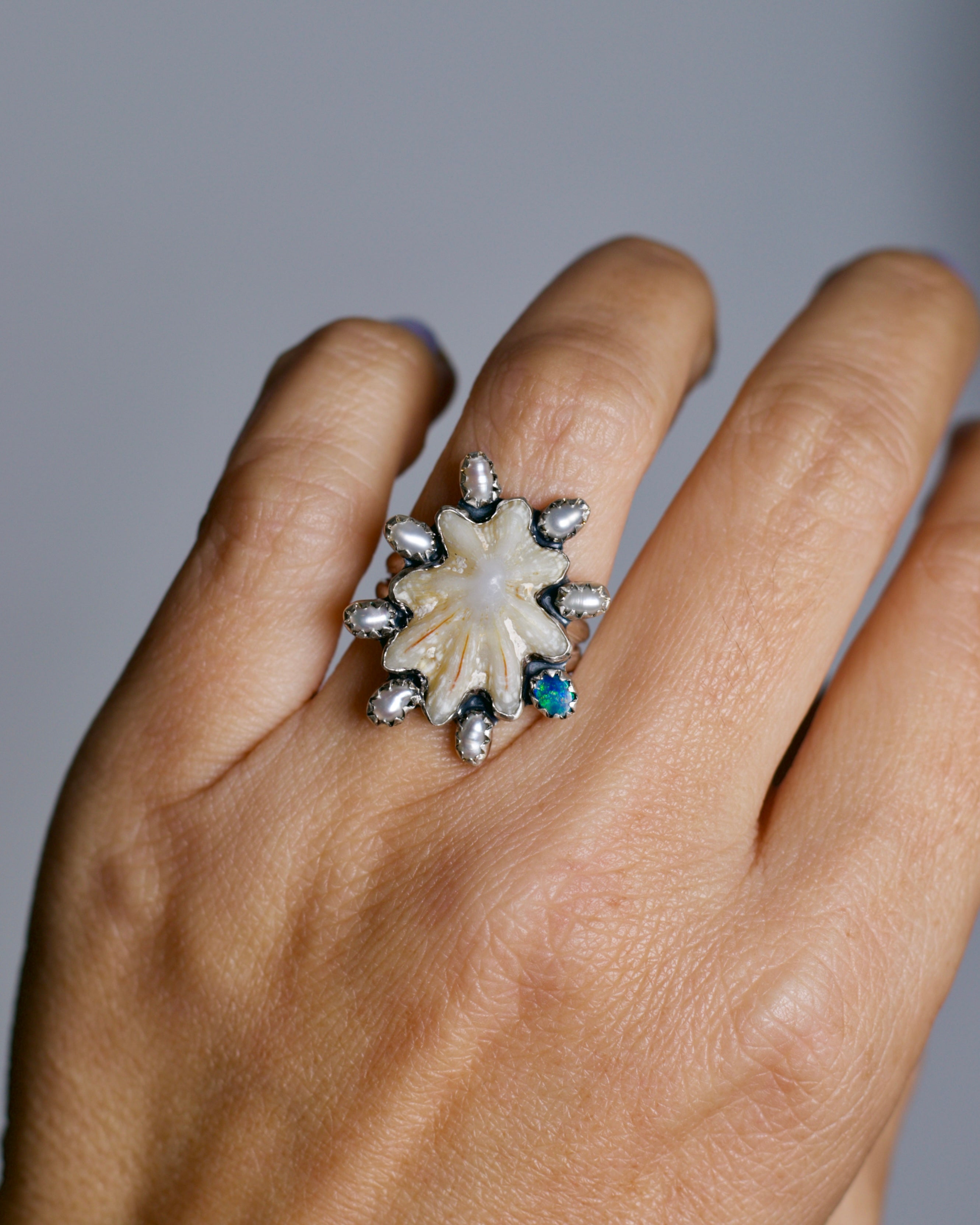 Pre-Order. Thalassa - Shell, Opal & Fresh Water Pearl. Ring or Pendant