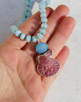 Juicy Aquamarine Beads, Opal and Shell Necklace