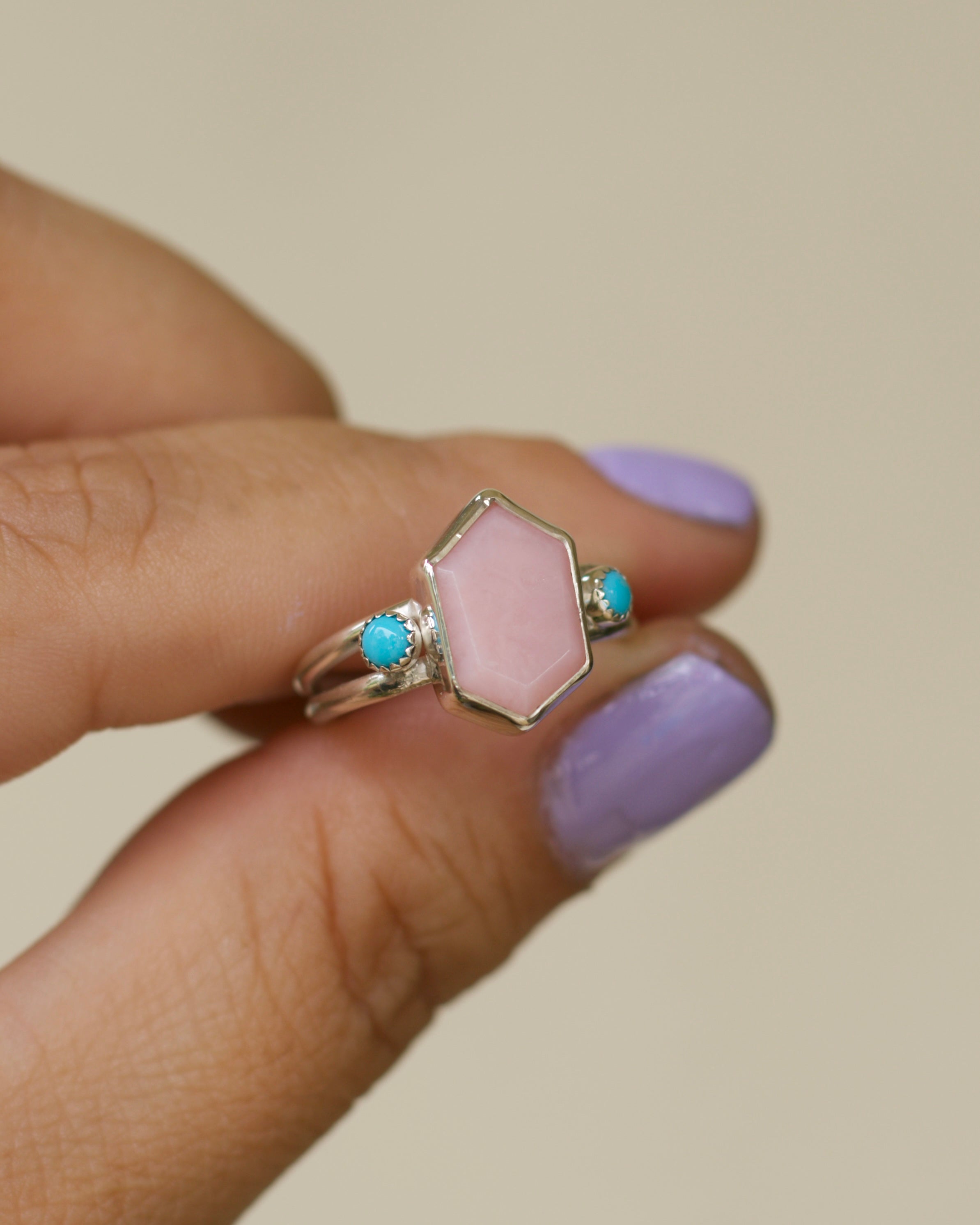 Pink Opal Turquoise Kiss Ring size 6 3/4 -  N 1/2