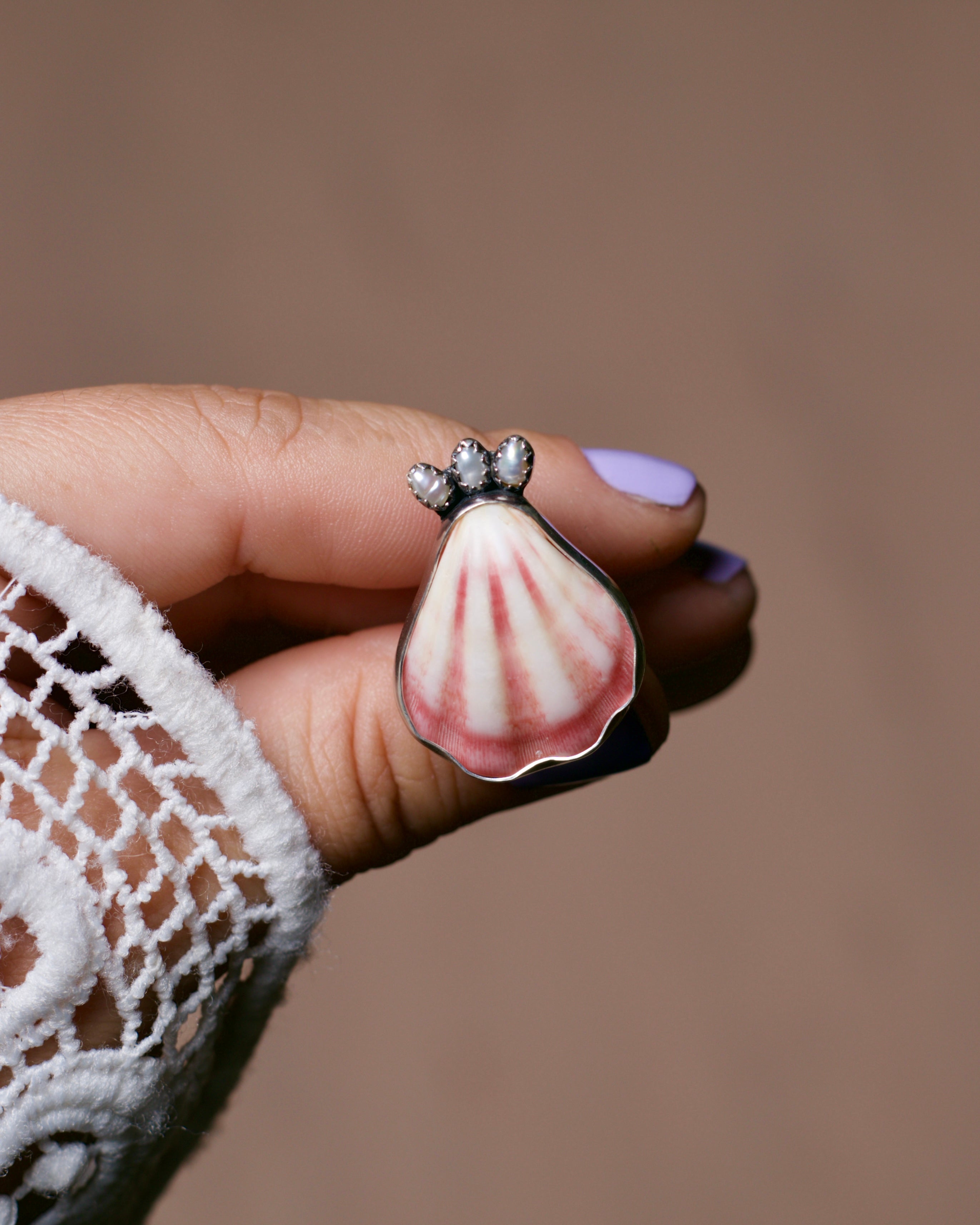 Crowned Ring. Shell and Fresh Water Pearls.