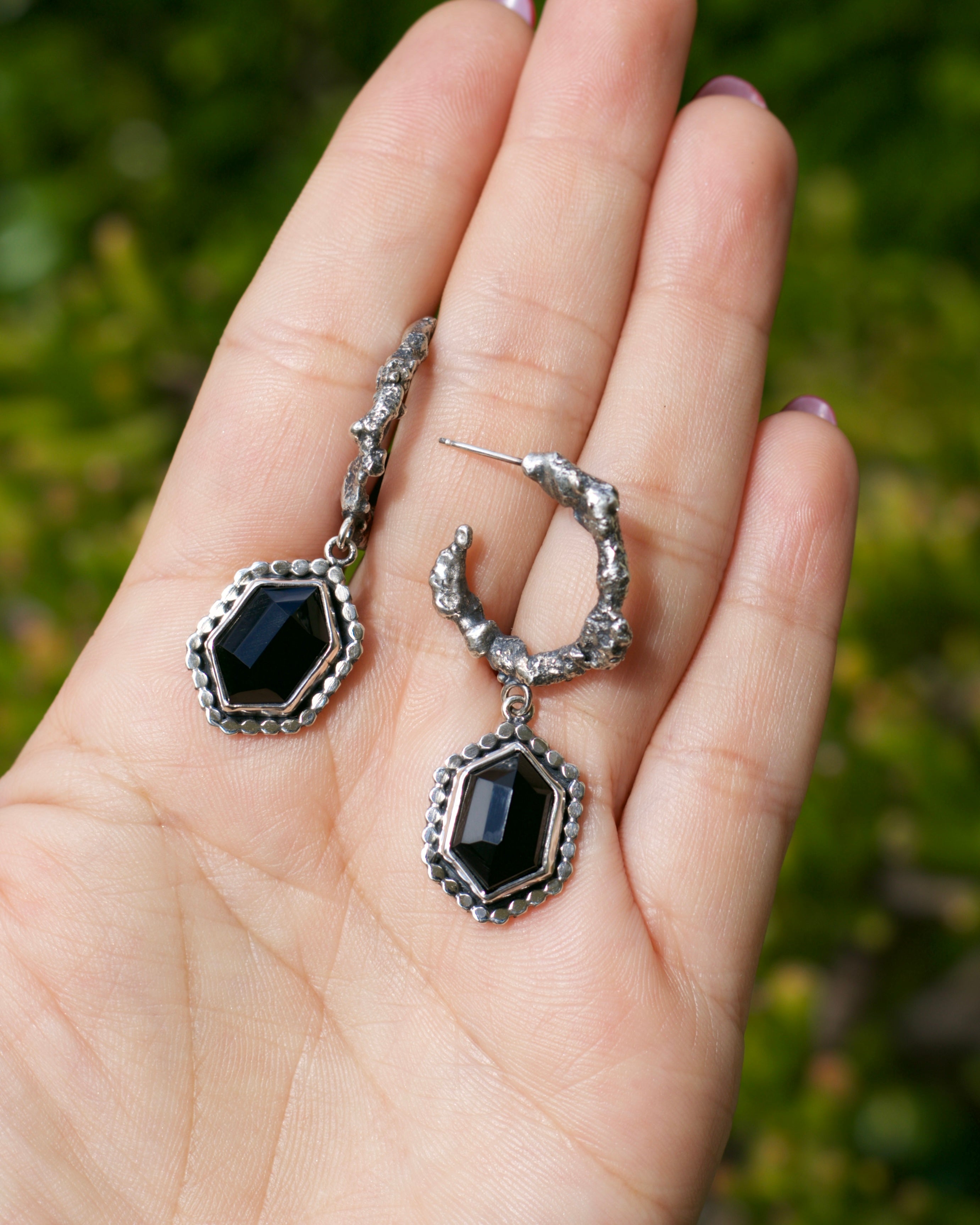 Black Onyx Vamp Hoop Earrings