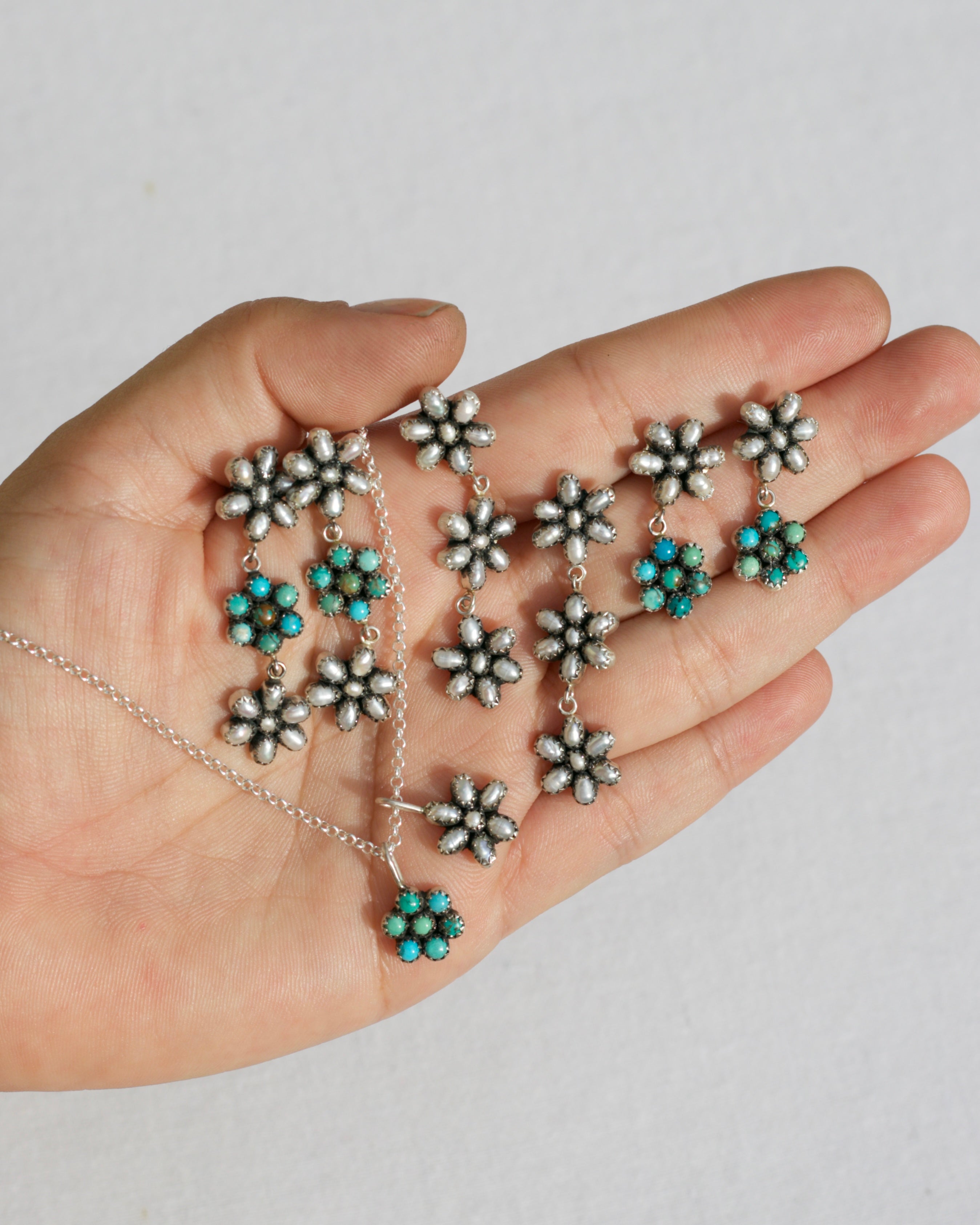 Baby Fleur Earrings FWPearl and Turquoise