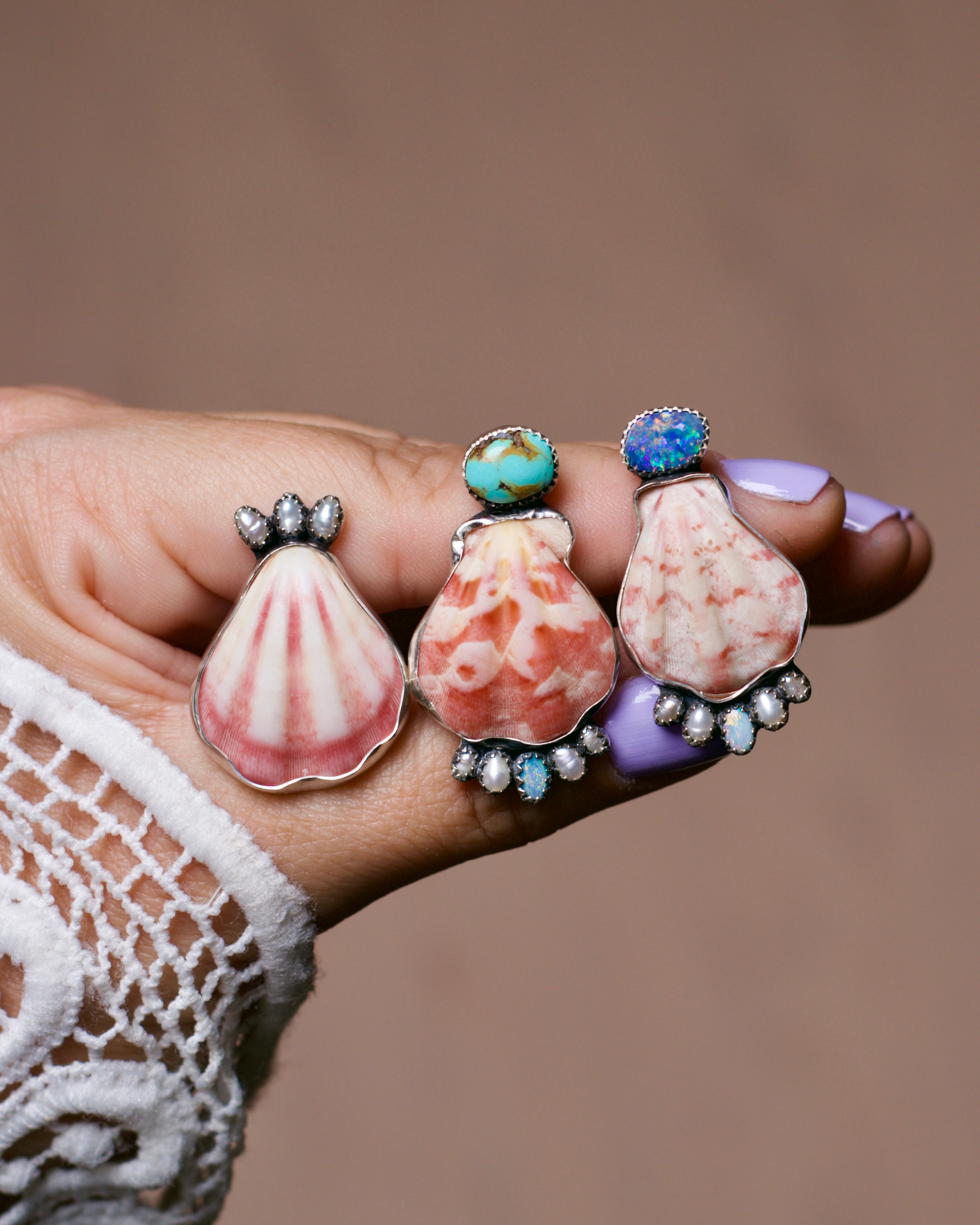 Crowned Ring. Shell, Turquoise, Opal and Fresh Water Pearls.