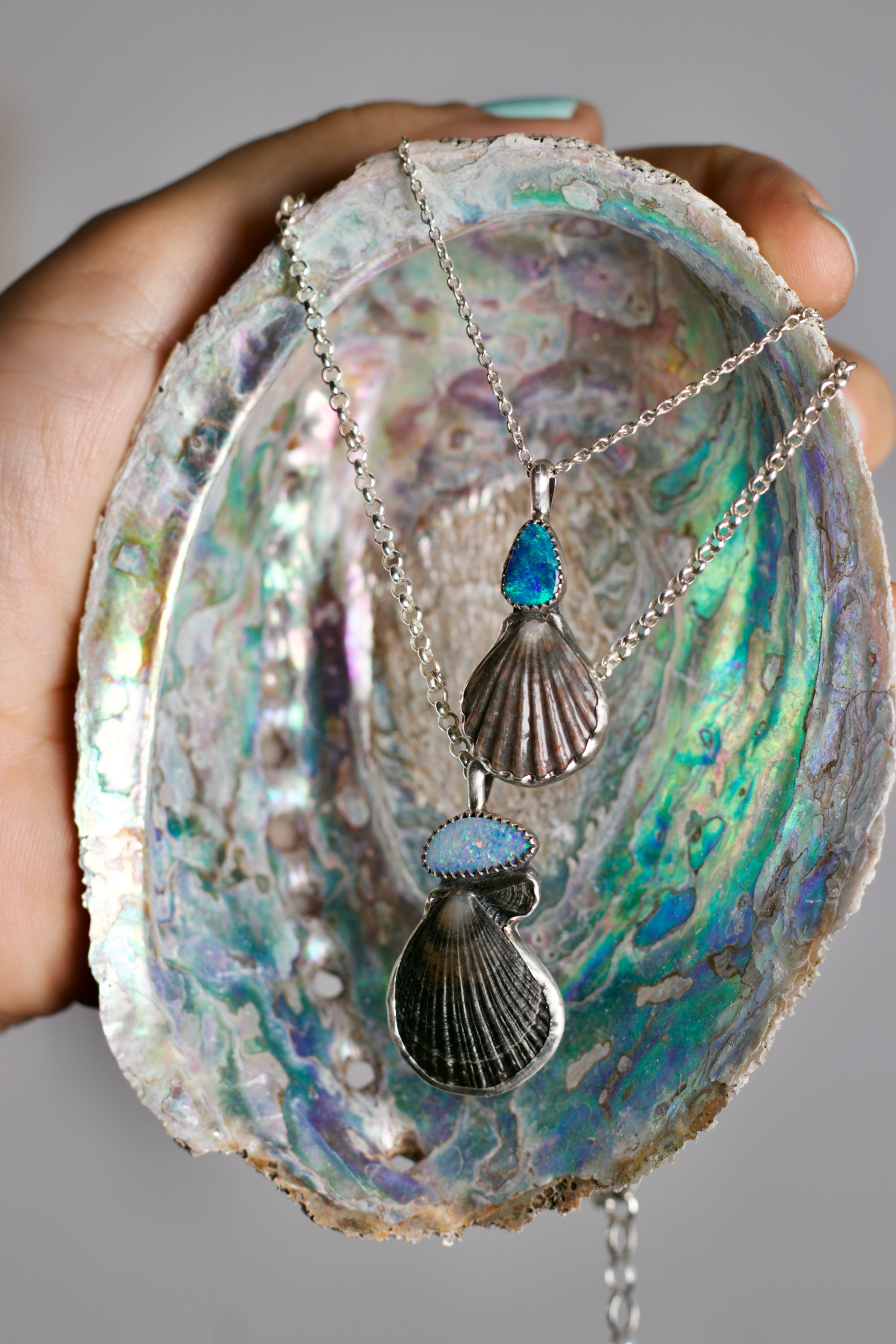 Black Shell & Opal Mermaid Necklace B