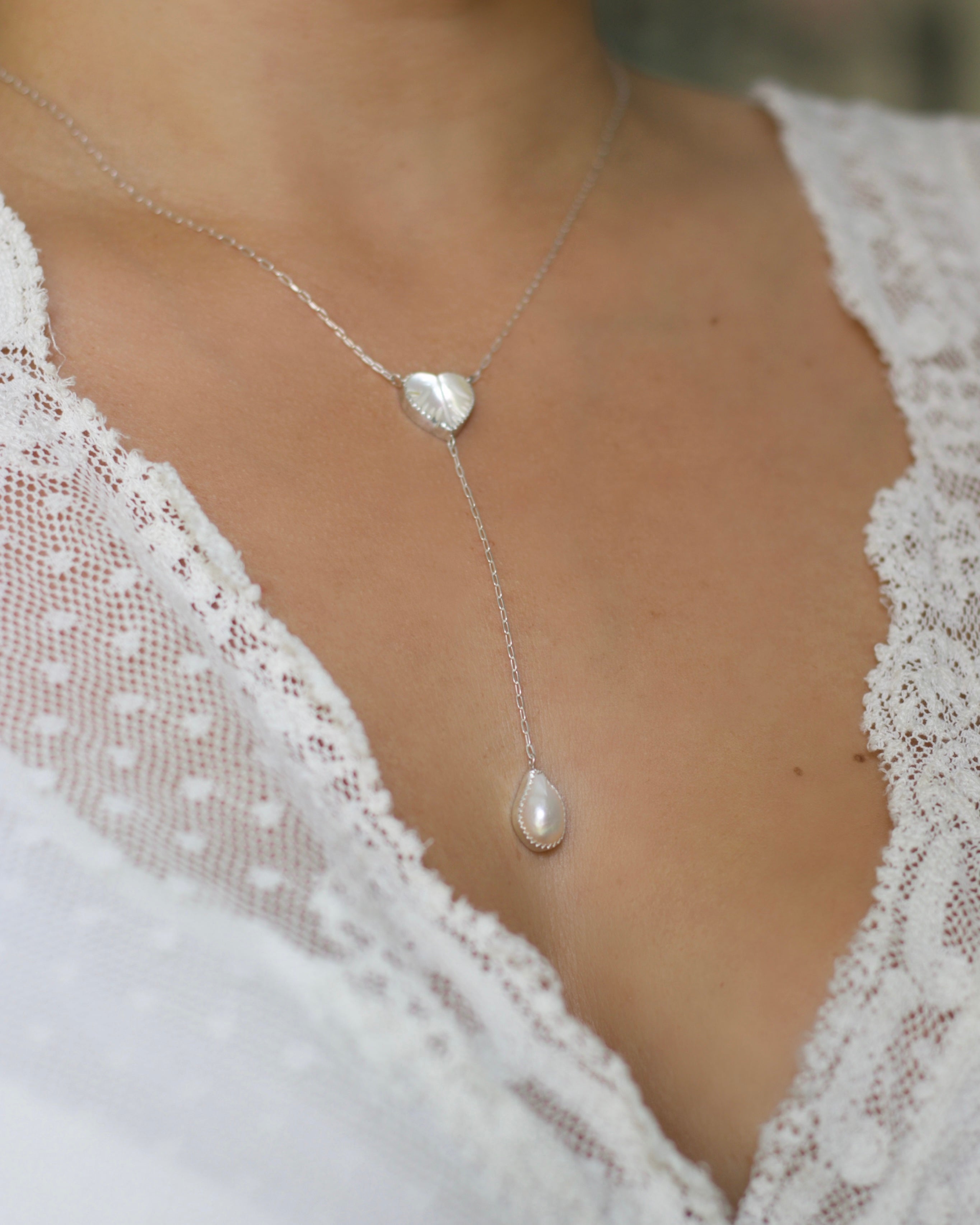Pearl Heart. Lariat Necklace