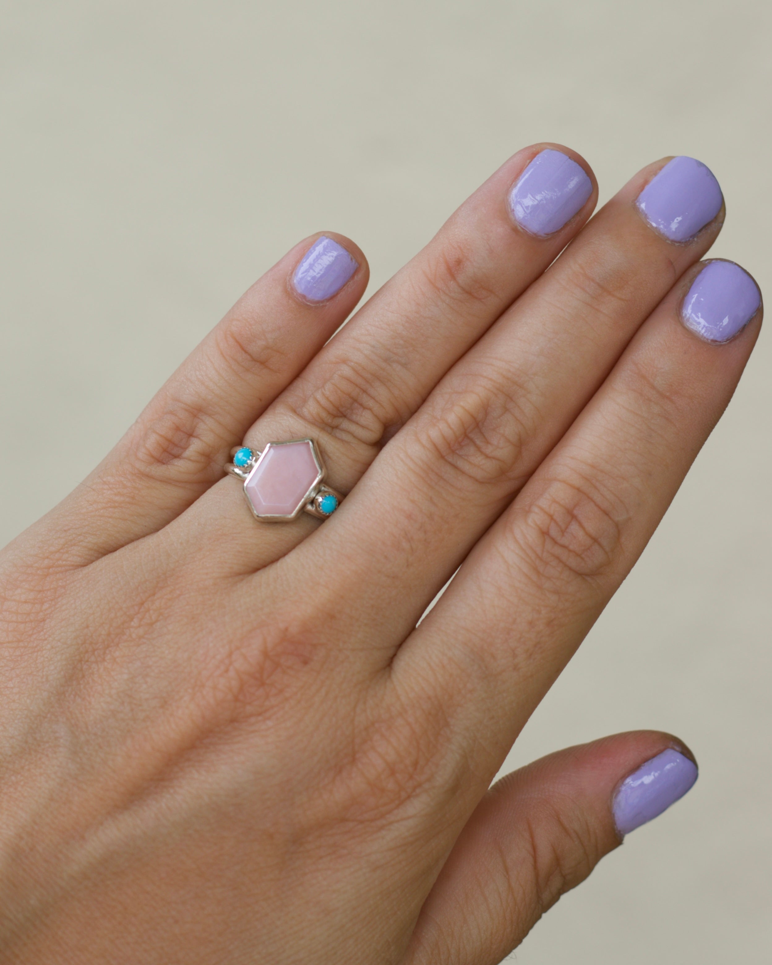 Pink Opal Turquoise Kiss Ring size 6 3/4 -  N 1/2
