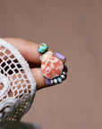 Crowned Ring. Shell, Turquoise, Opal and Fresh Water Pearls.