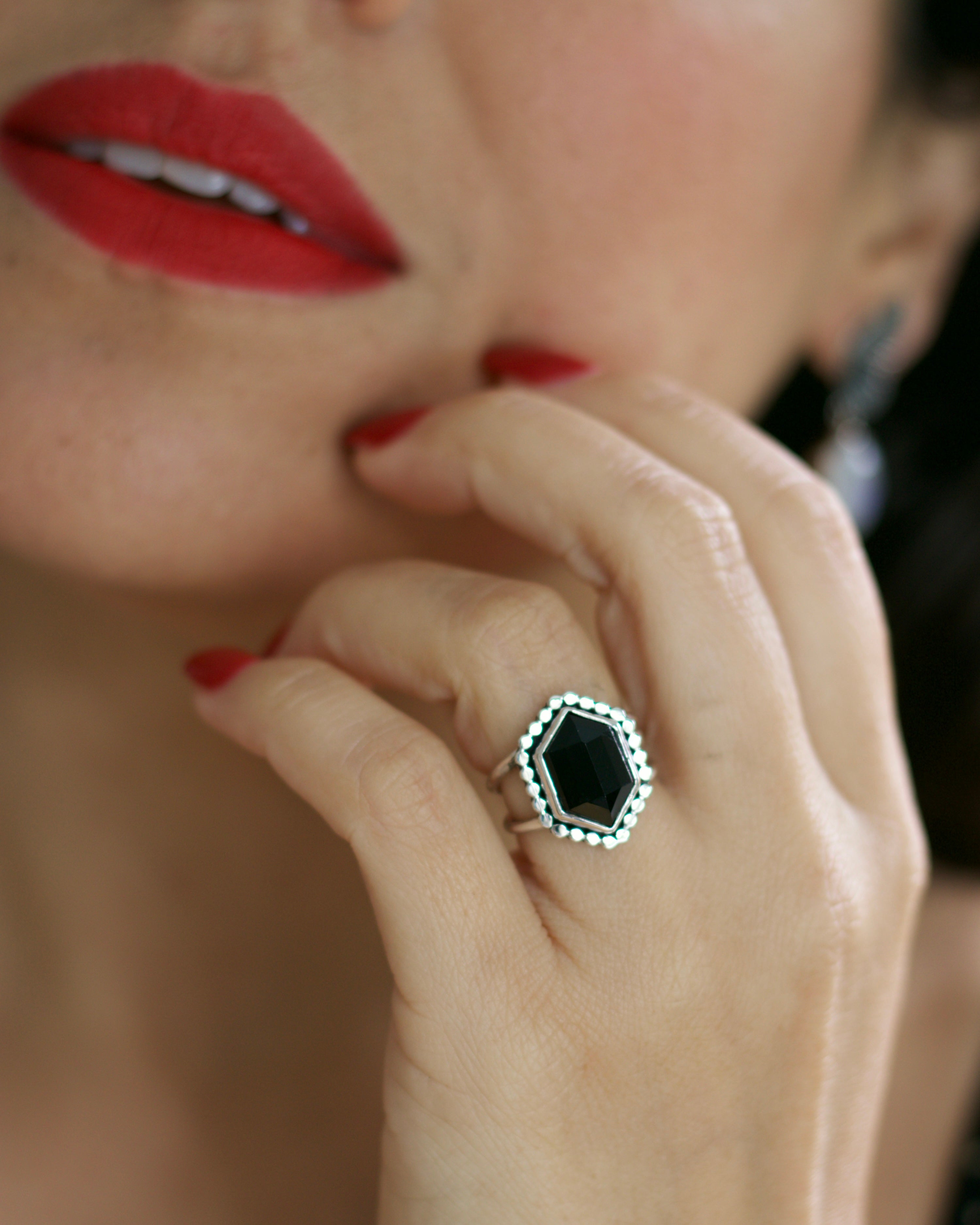 Black Onyx Vamp Ring Size 7