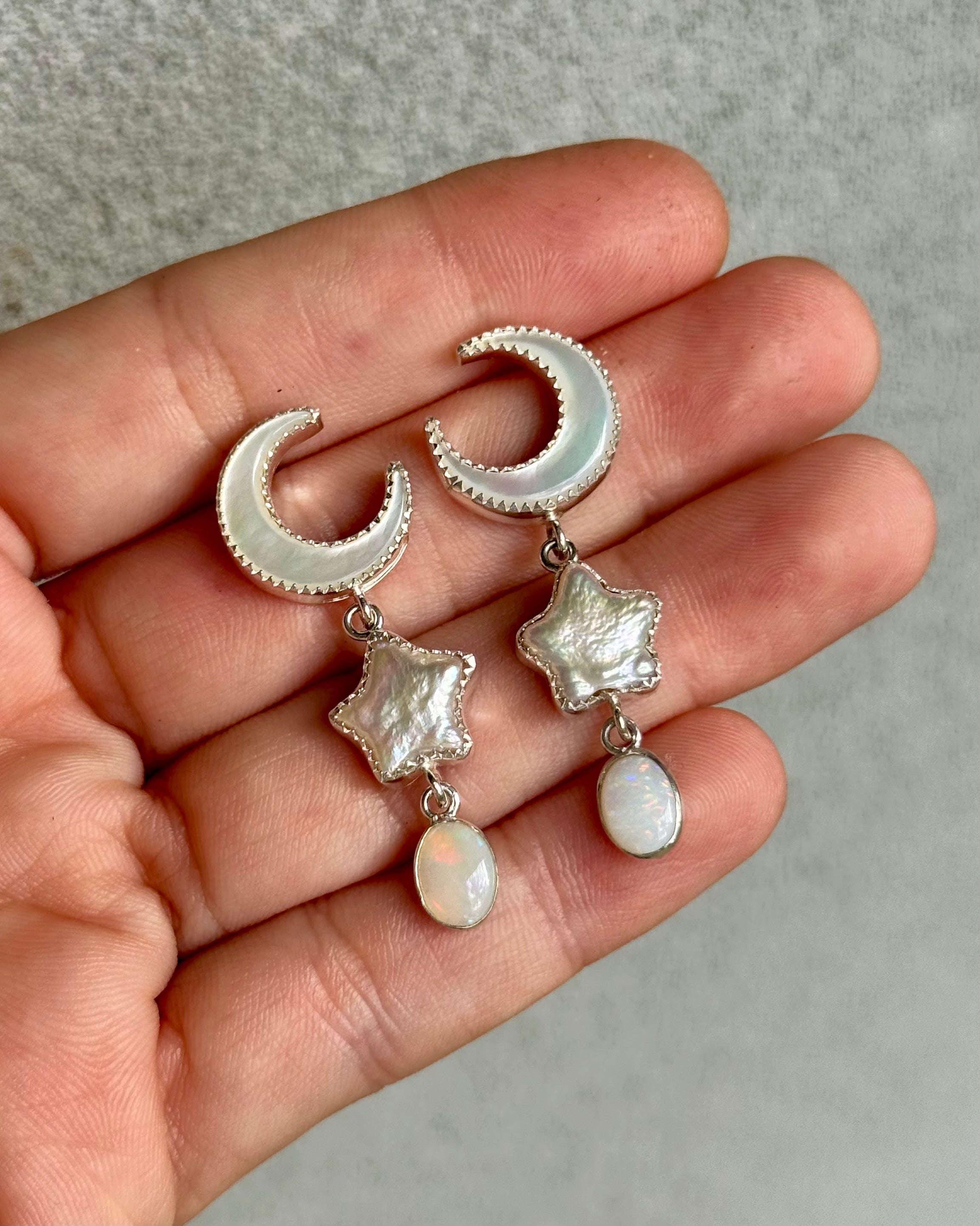 Small Dream Land Earrings. White Opal