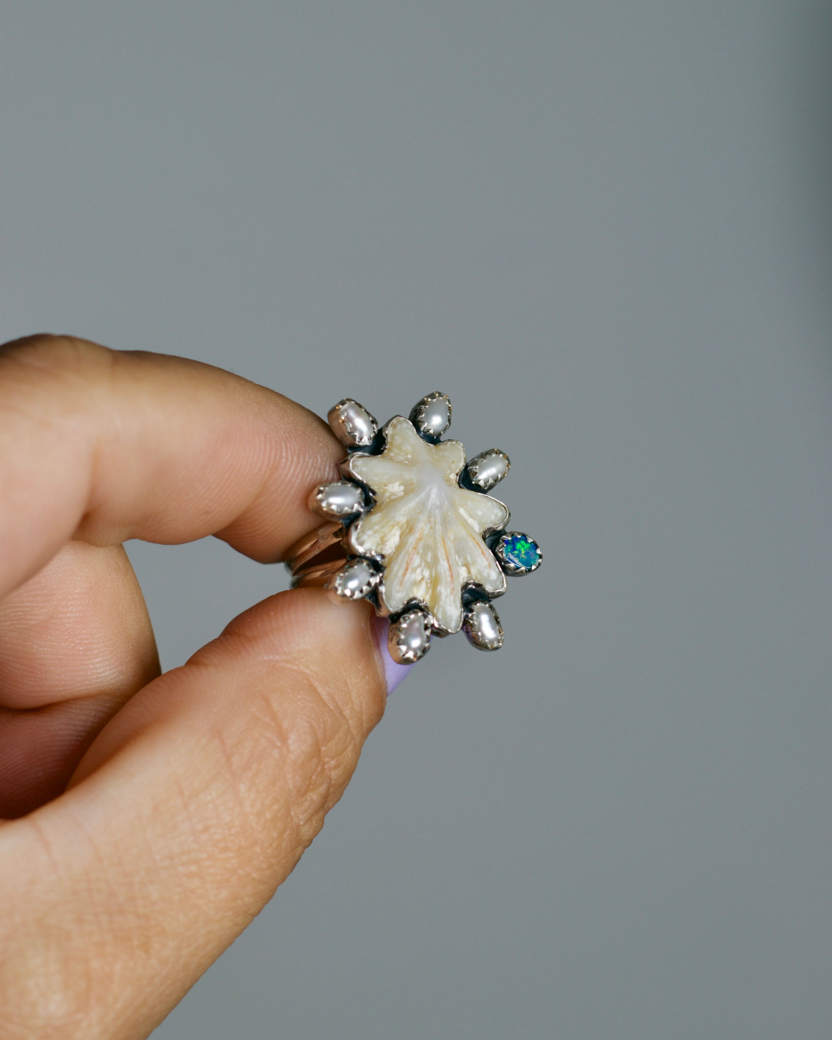 Pre-Order. Thalassa - Shell, Opal & Fresh Water Pearl. Ring or Pendant