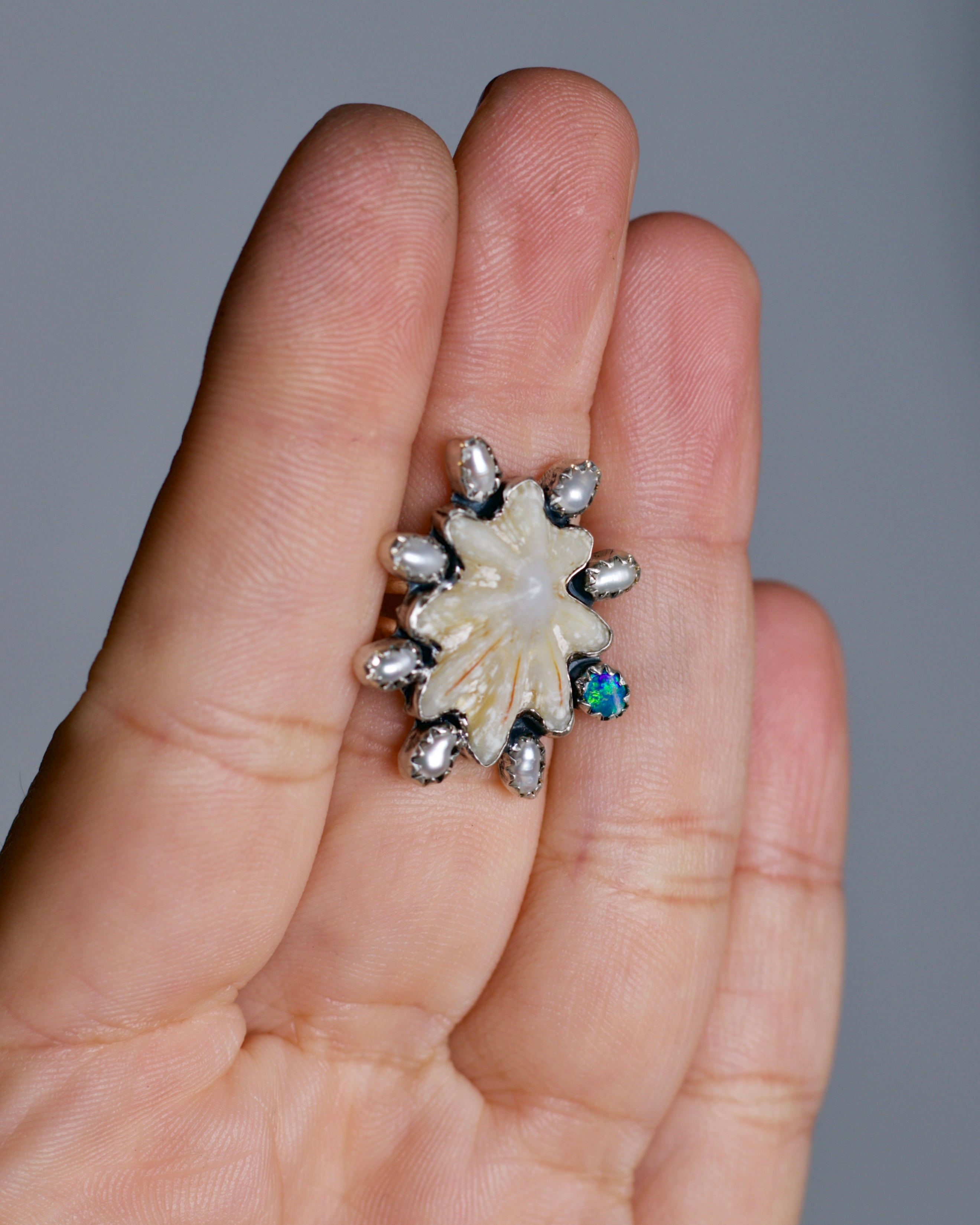 Pre-Order. Thalassa - Shell, Opal & Fresh Water Pearl. Ring or Pendant