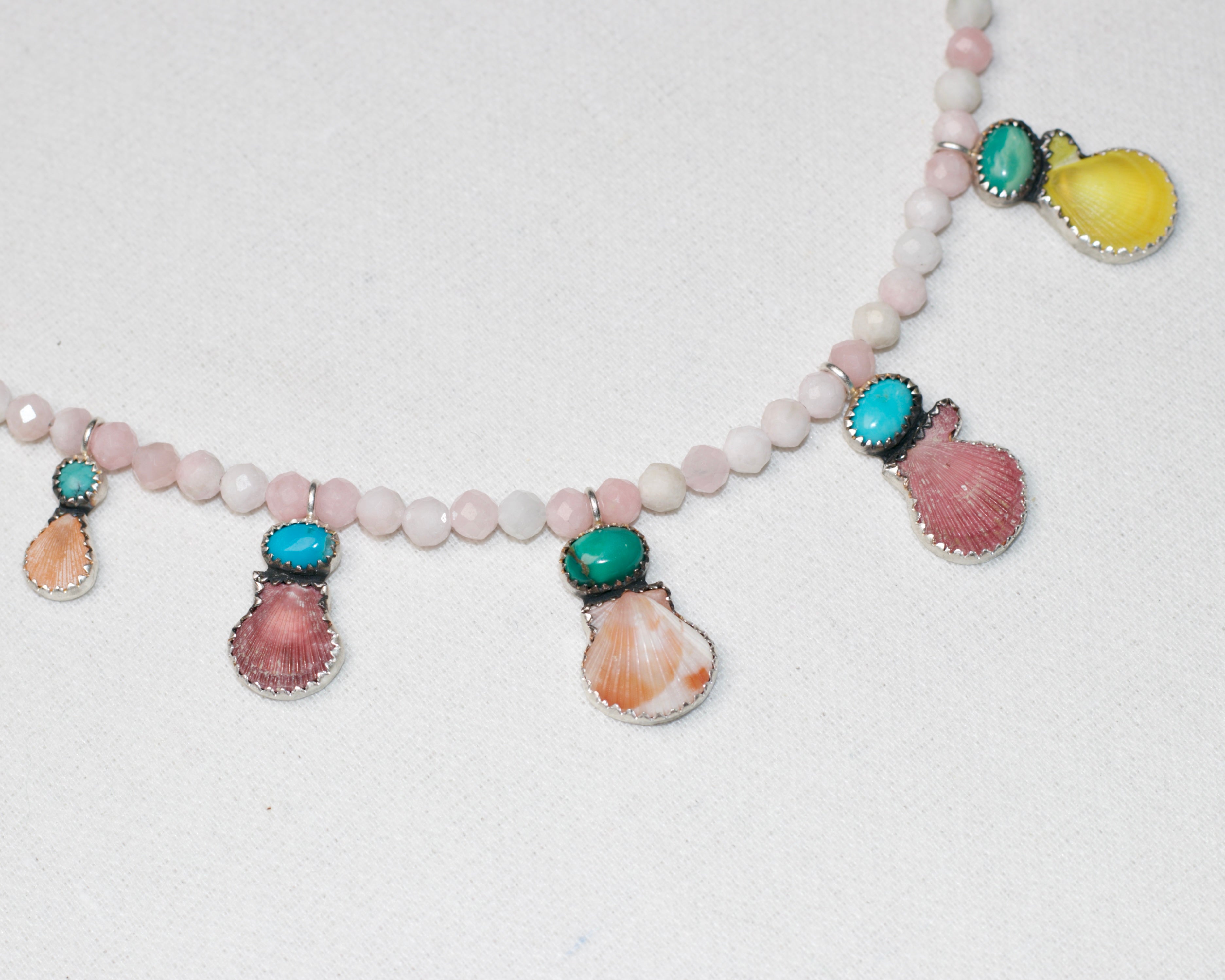 Summer Dreaming. Pink Opal in Turquoise and Shell Necklace