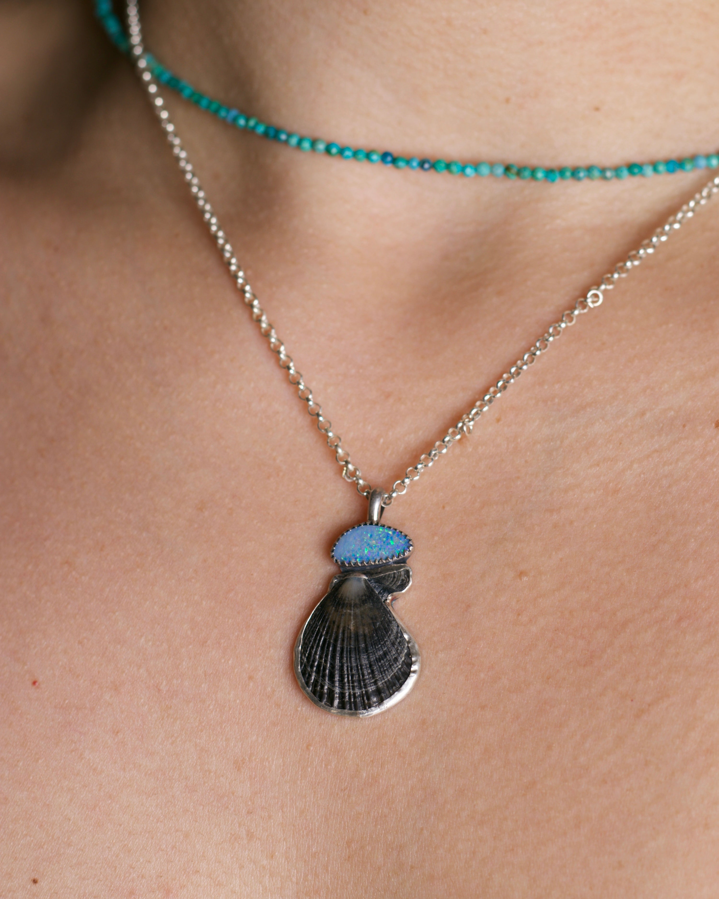 Black Shell & Opal Mermaid Necklace B