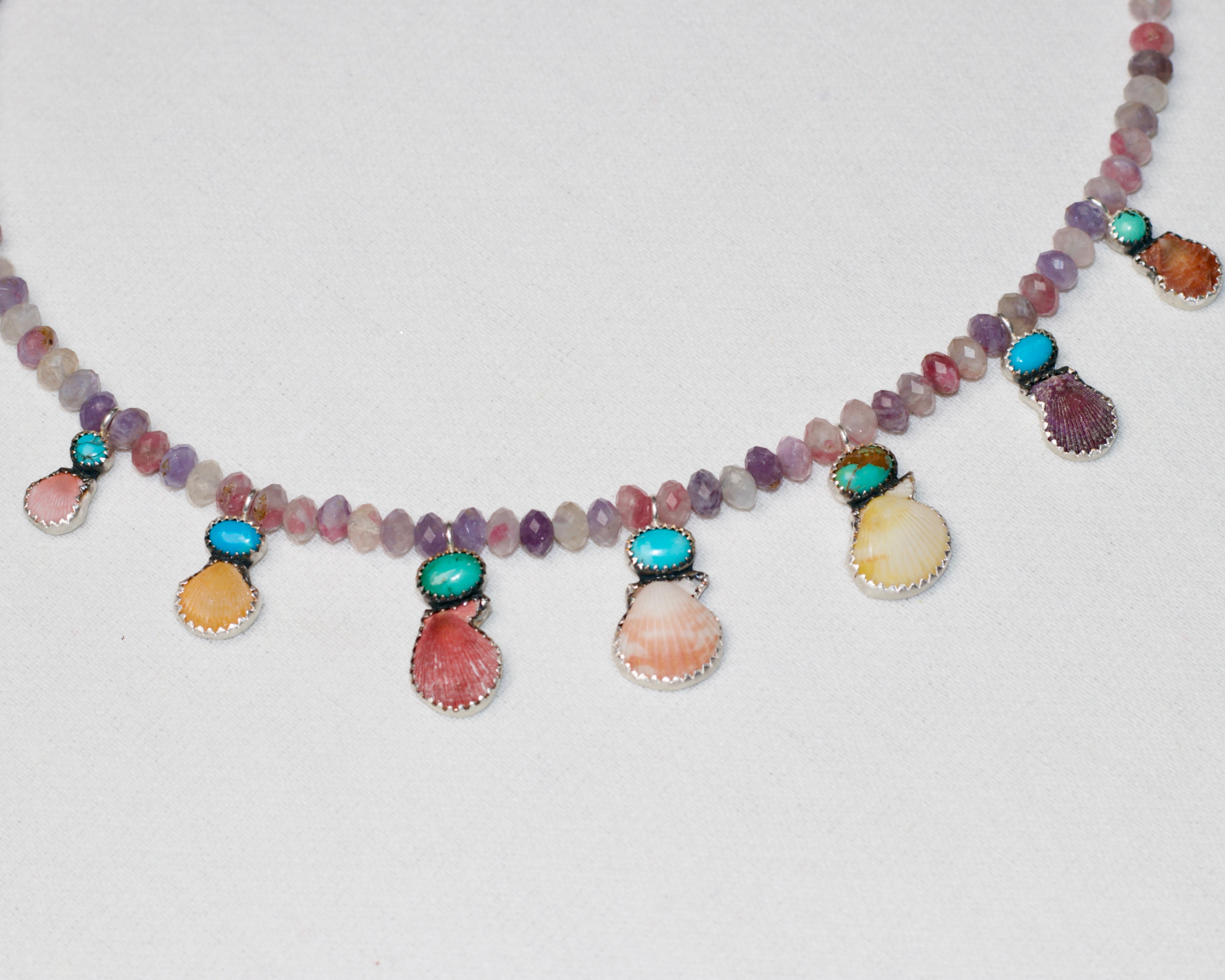 Summer Dreaming. Plum Tourmaline in Turquoise and Shell Necklace