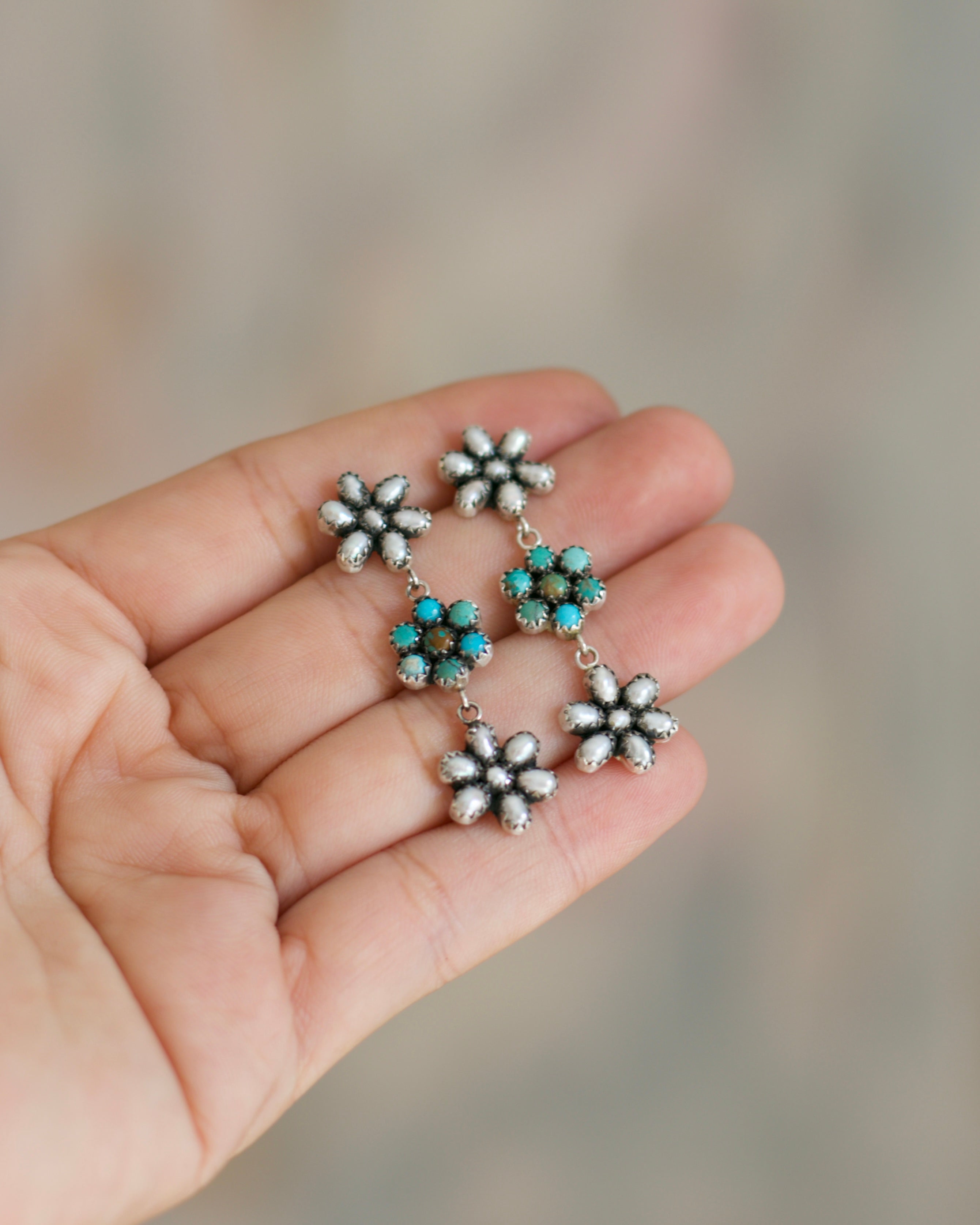 Fleur Earrings FW Pearl and Turquoise