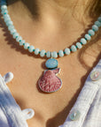 Juicy Aquamarine Beads, Opal and Shell Necklace
