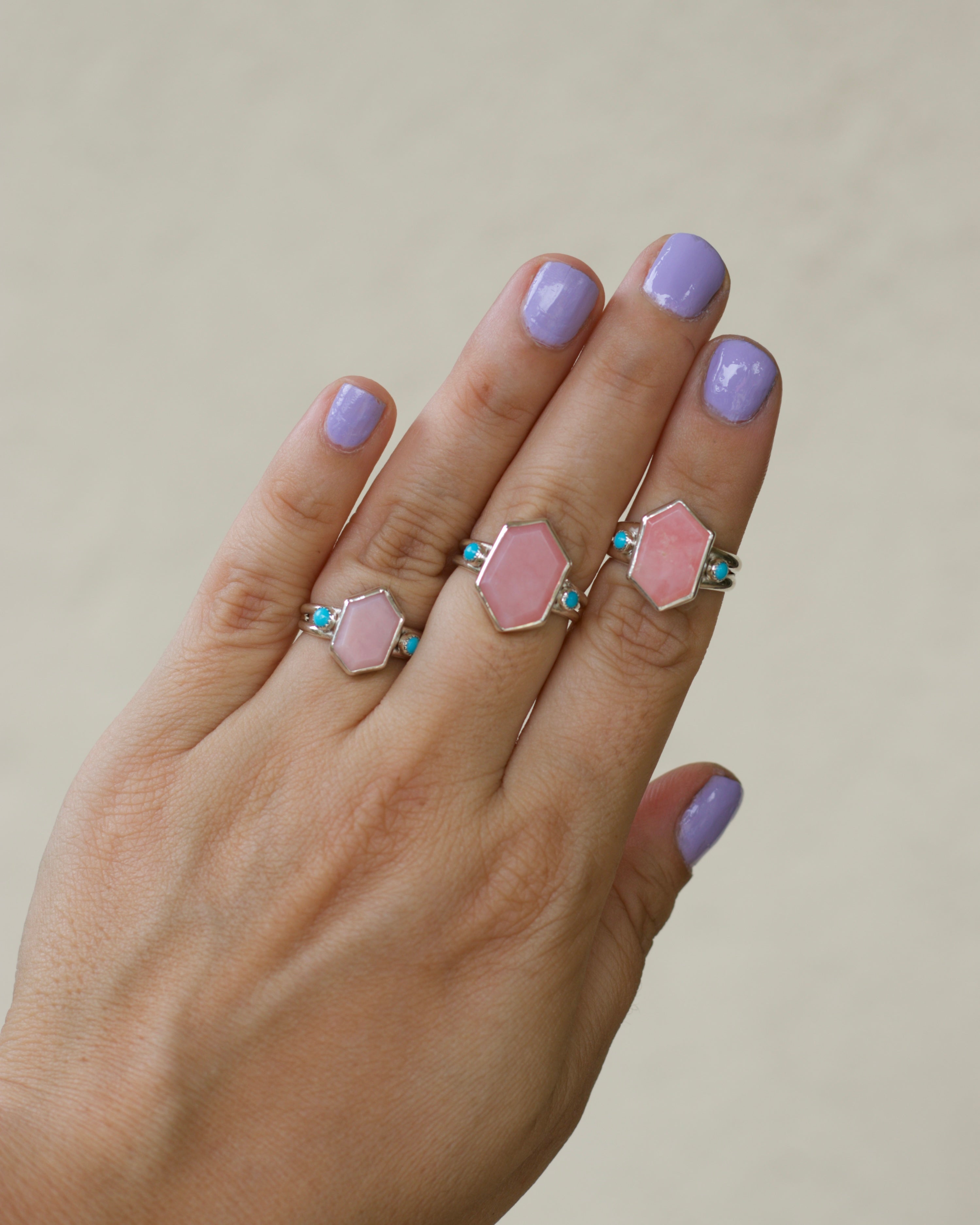 Pink Opal Turquoise Kiss Ring size 6 3/4 -  N 1/2