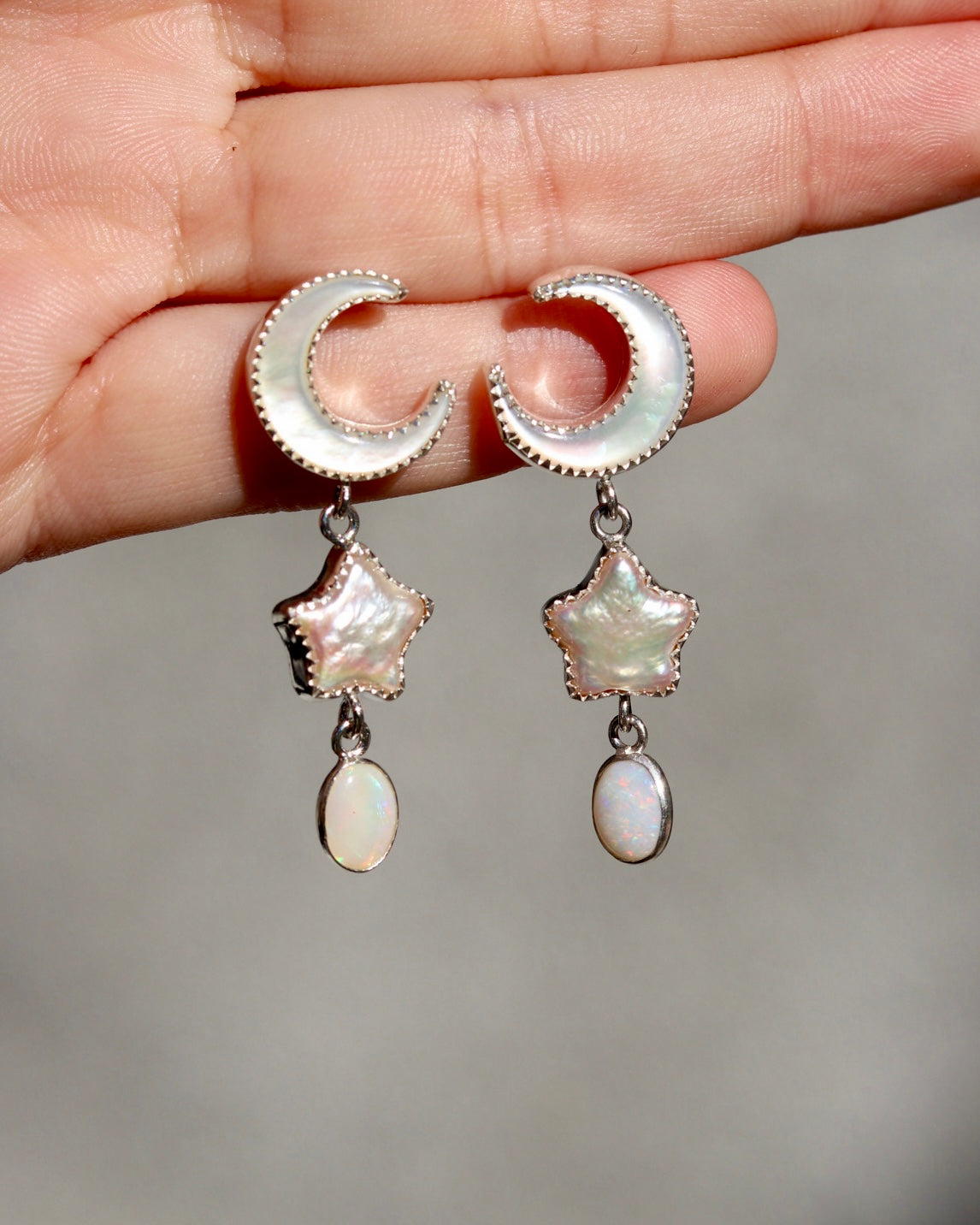 Small Dream Land Earrings. White Opal